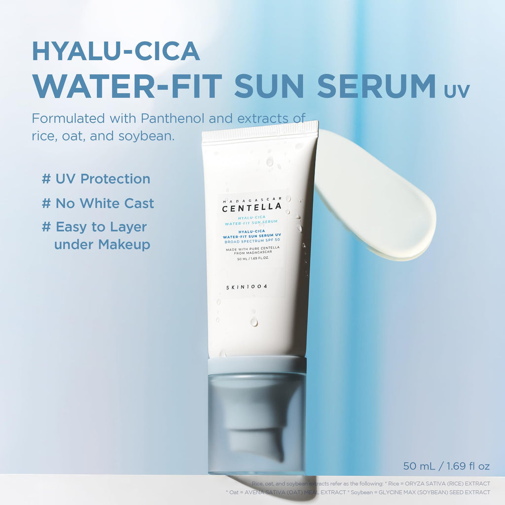 SKIN1004 Centella Hyalu-Cica Water-Fit Sun Serum UV, Korean Sunscreen SPF 50, Centella Sunscreen, Travel Essentials