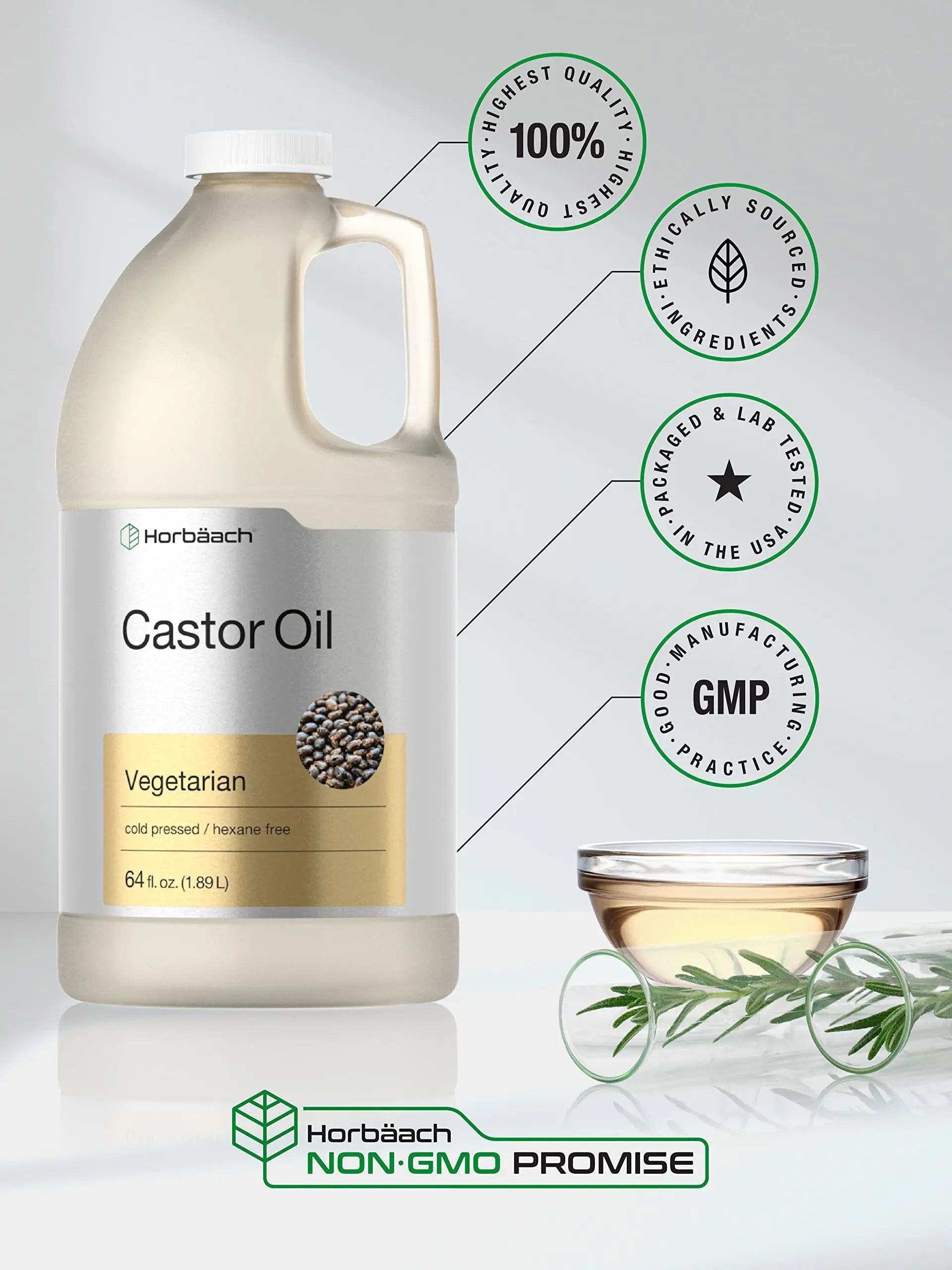 Castor Oil 64oz | for Hair Health, Eyelashes & Eyebrows | Hexane Free & Cold Pressed Horbäach Au supplements