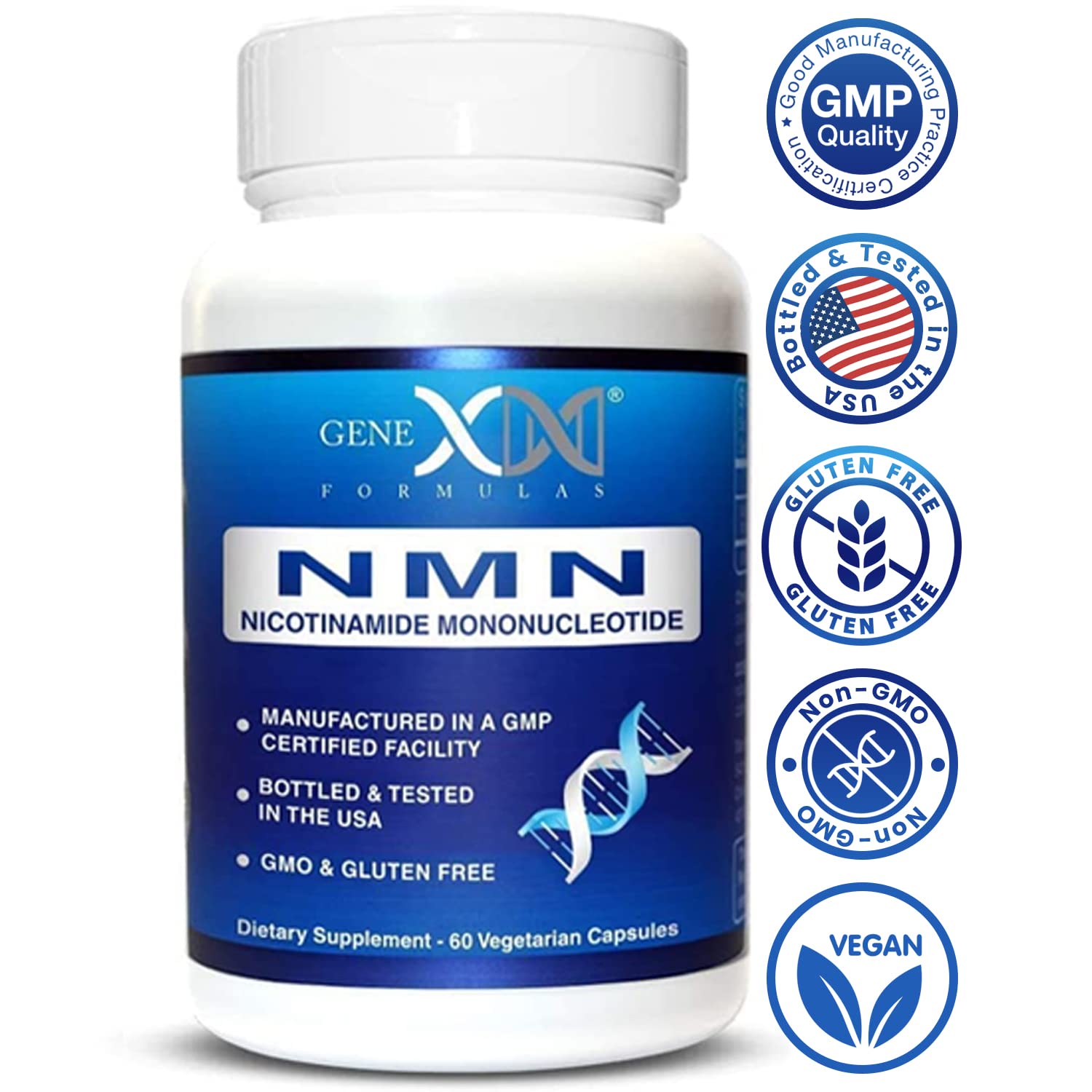 Genex Formulas NMN 250mg - Stabilized Form (60 Capsules), 99% Pure Supplement Capsules for Increased NAD Levels, DNA Repair