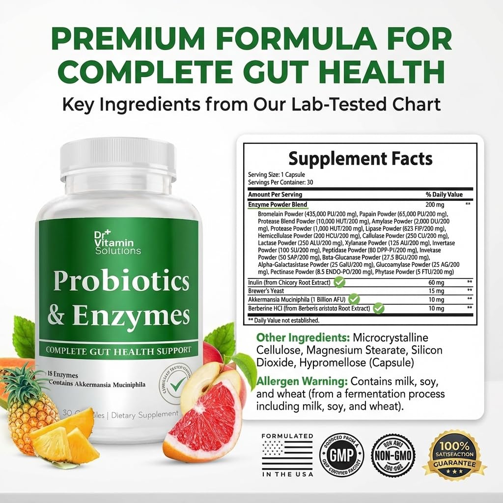 GLP-1 Support Enzymes, Pre & Probiotics for Digestive Health, Berberine Weight Loss Support, Akkermansia Muciniphila for Women & Men | Gut Health, Bloating Relief, 30 Ct DR VITAMIN SOLUTIONS Au supplements