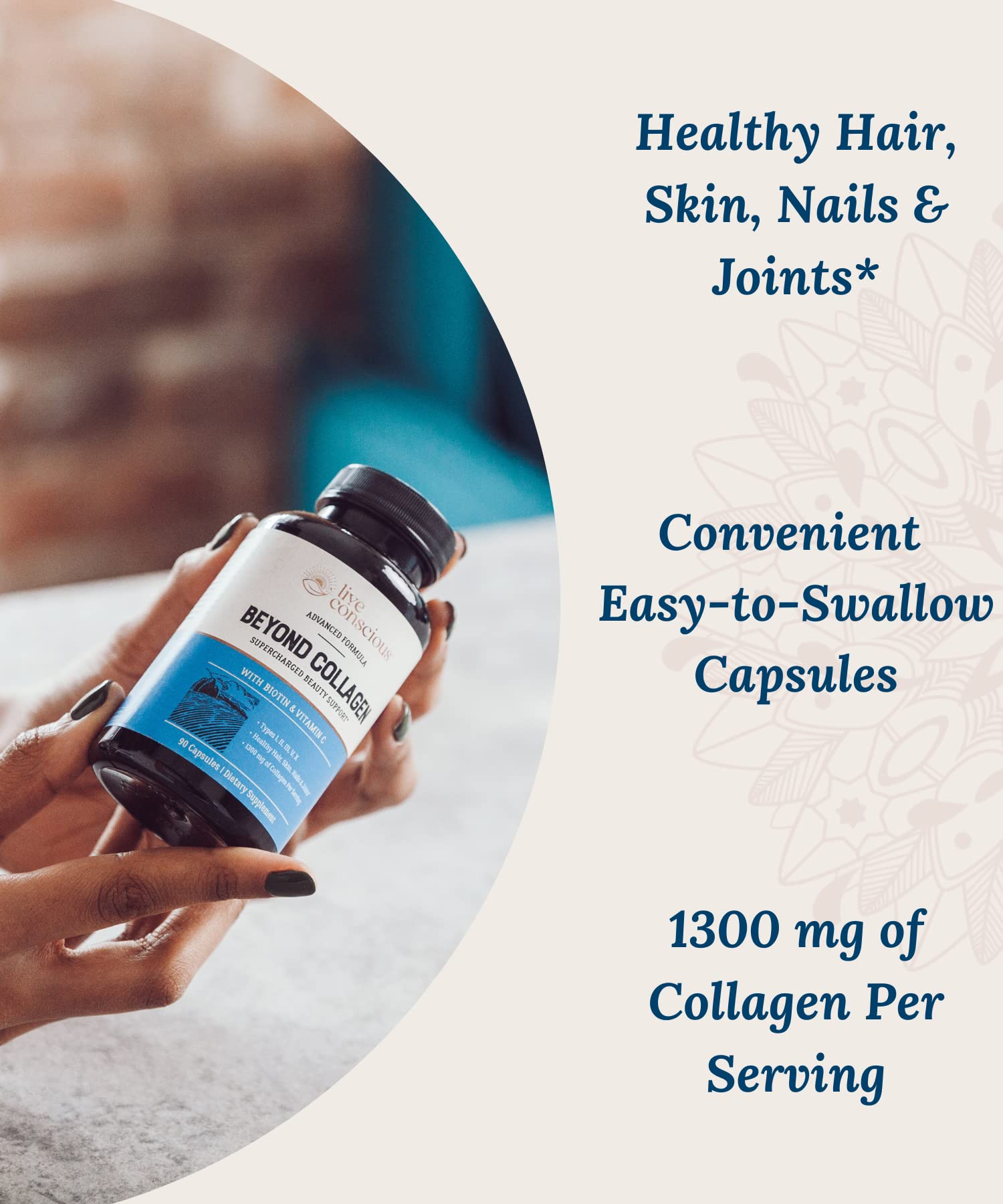 Live Conscious Beyond Collagen Multi Collagen Capsules - Types I, II, III, V & X - Hydrolyzed Blend with Biotin & Vitamin C for Hair, Skin, Nails 90 Capsules Live Conscious Au supplements