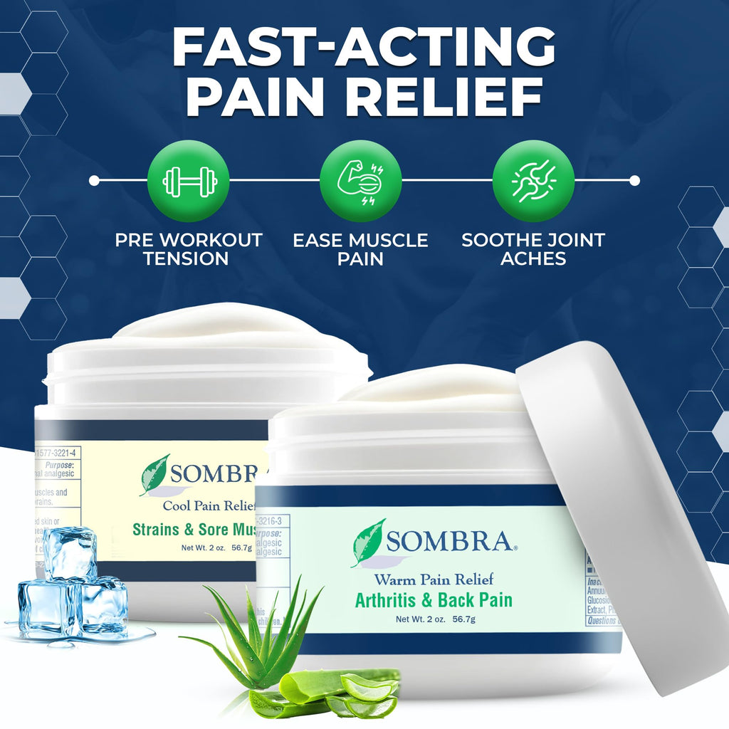 Sombra Warm & Cool Pain Relief Gel, Warm Relief for Arthritis and Chronic Pain Pre-Workout Muscle Rub, Cold for Swelling, Soreness, Post-Workout, Free of Artificial Fragrances, 2oz Per Jar Sombra Au supplements