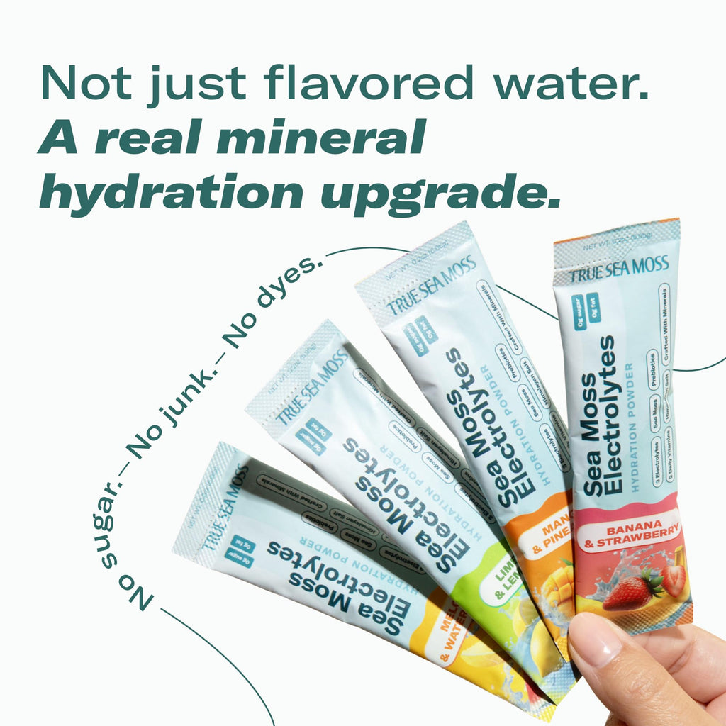 TrueSeaMoss Electrolytes Powder Packets – Made in USA – 16 Stickpacks – Hydration Powder with Sea Moss with Potassium – No Sugar Drinks – Variety Pack