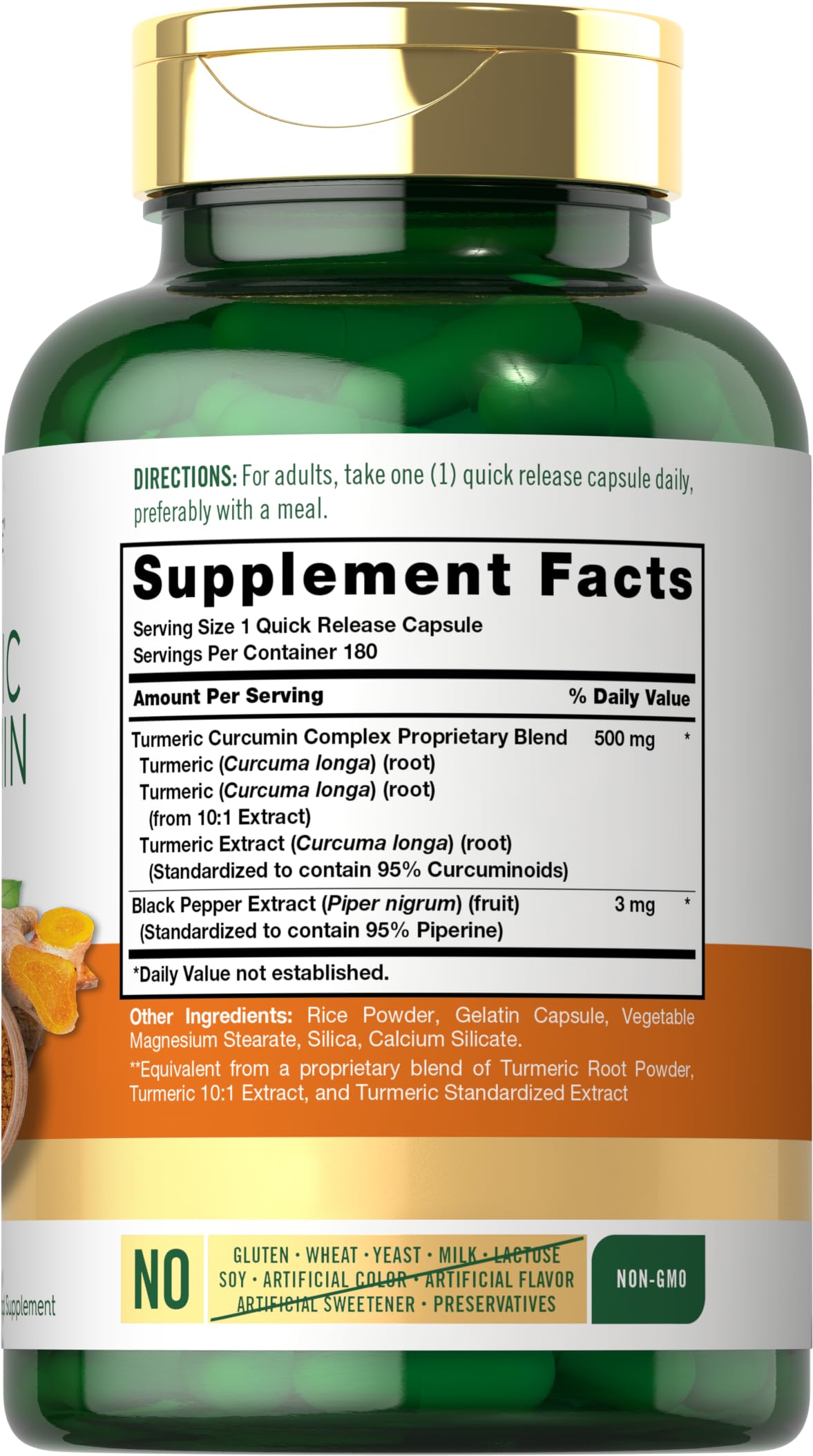 Carlyle Turmeric Curcumin Supplement | 180 Capsules | with Black Pepper Extract | Non-GMO & Gluten Free
