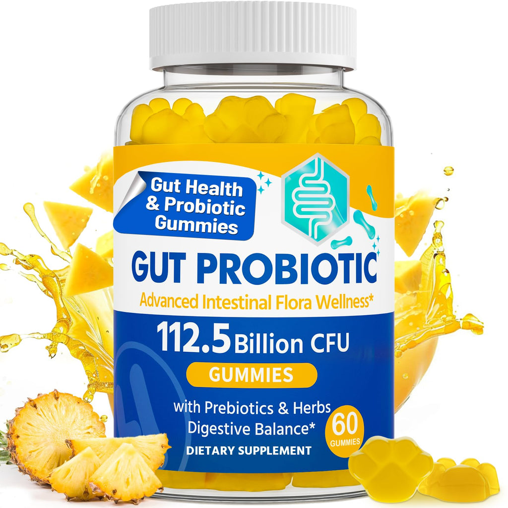 Gut Health & Probiotic Gummies, 112.5 Billion CFU, Sugar Free - 8 Strains + Prebiotics + Herbs - for Digestive, Immune, Diarrhea & Bloating - Gut Health for Women & Men