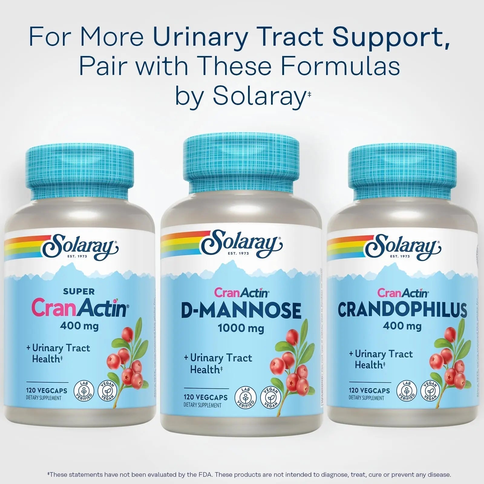 SOLARAY D-Mannose 1000mg with CranActin Cranberry Supplement 400mg, Urinary Tract Health & Bladder Support Capsules with Vitamin C, Vegan, 60 Day Guarantee, 60 Servings, 120 VegCaps (120 CT) SOLARAY Au supplements
