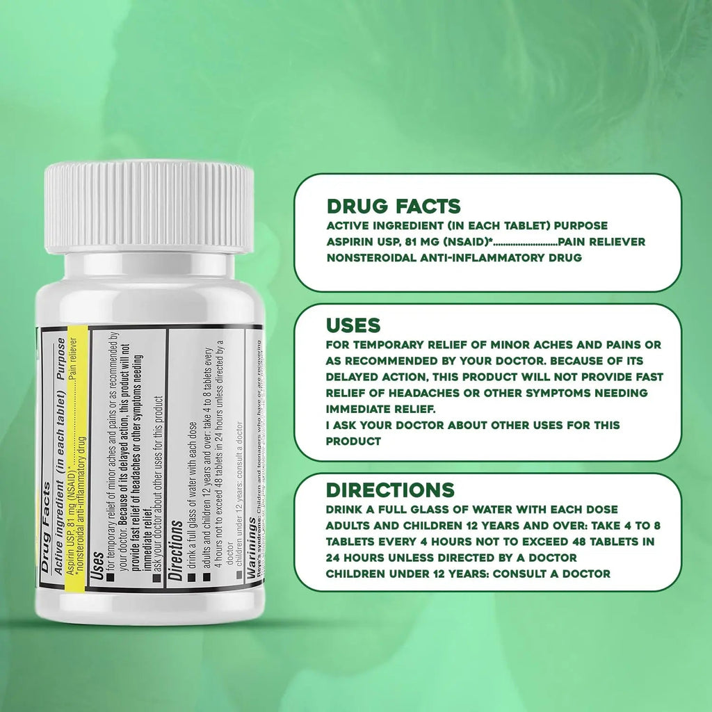 Safrel Generic Bayer Baby Aspirin 81 mg (500 Enteric Coated Tablets) | Adult Low Dose Strength Safe Pain Reliever (NSAID) for Minor Aches | Value Pack Safrel Au supplements