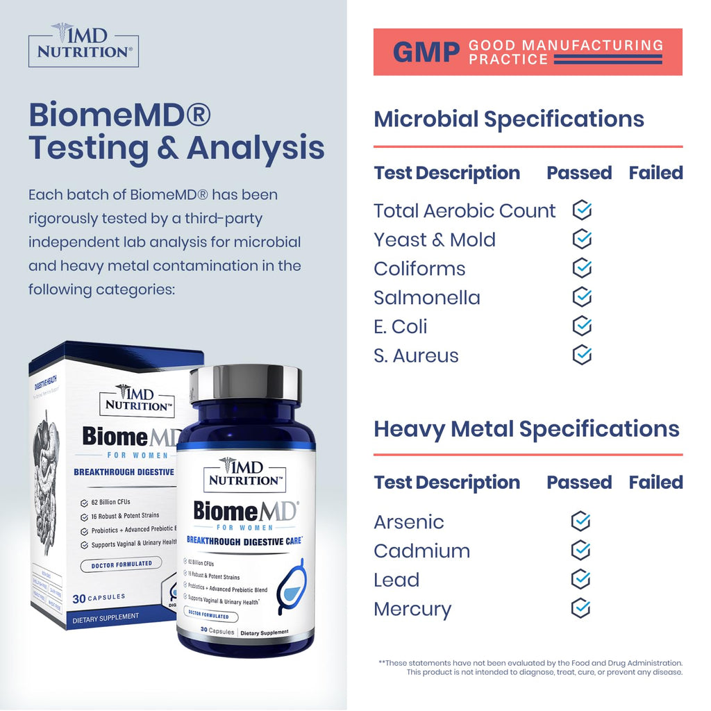 1MD Nutrition BiomeMD Probiotics | 62 Billion CFUs, 15 Comprehensive Strains - Pro & Prebiotics | Doctor-Formulated for Digestive Health & Immune Support | 30 Capsules 1MD Nutrition Au supplements