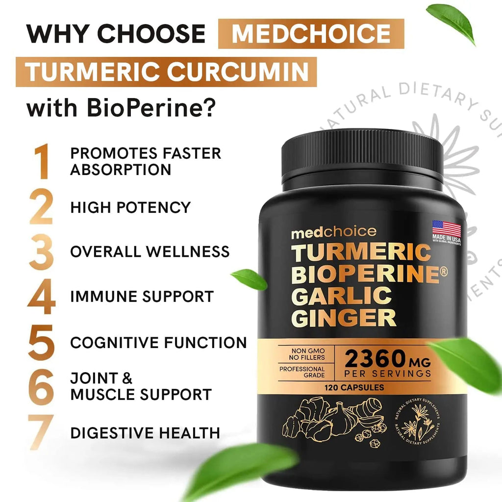 4-in-1 Turmeric and Garlic Supplements with Bioperine 2360 mg (360 ct) Turmeric Ginger MEDCHOICE Au supplements