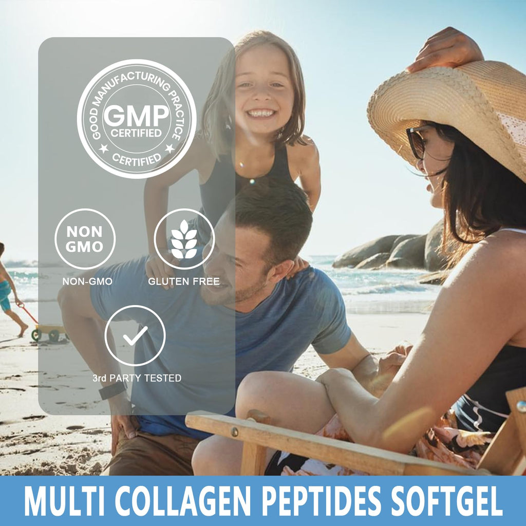 Collagen Peptides Softgels, Multi Collagen Peptide w/ Glucosamine Chondroitin MSM Biotin, Hydrolyzed Collagen Peptides Complex for Women Supports Skin Hair