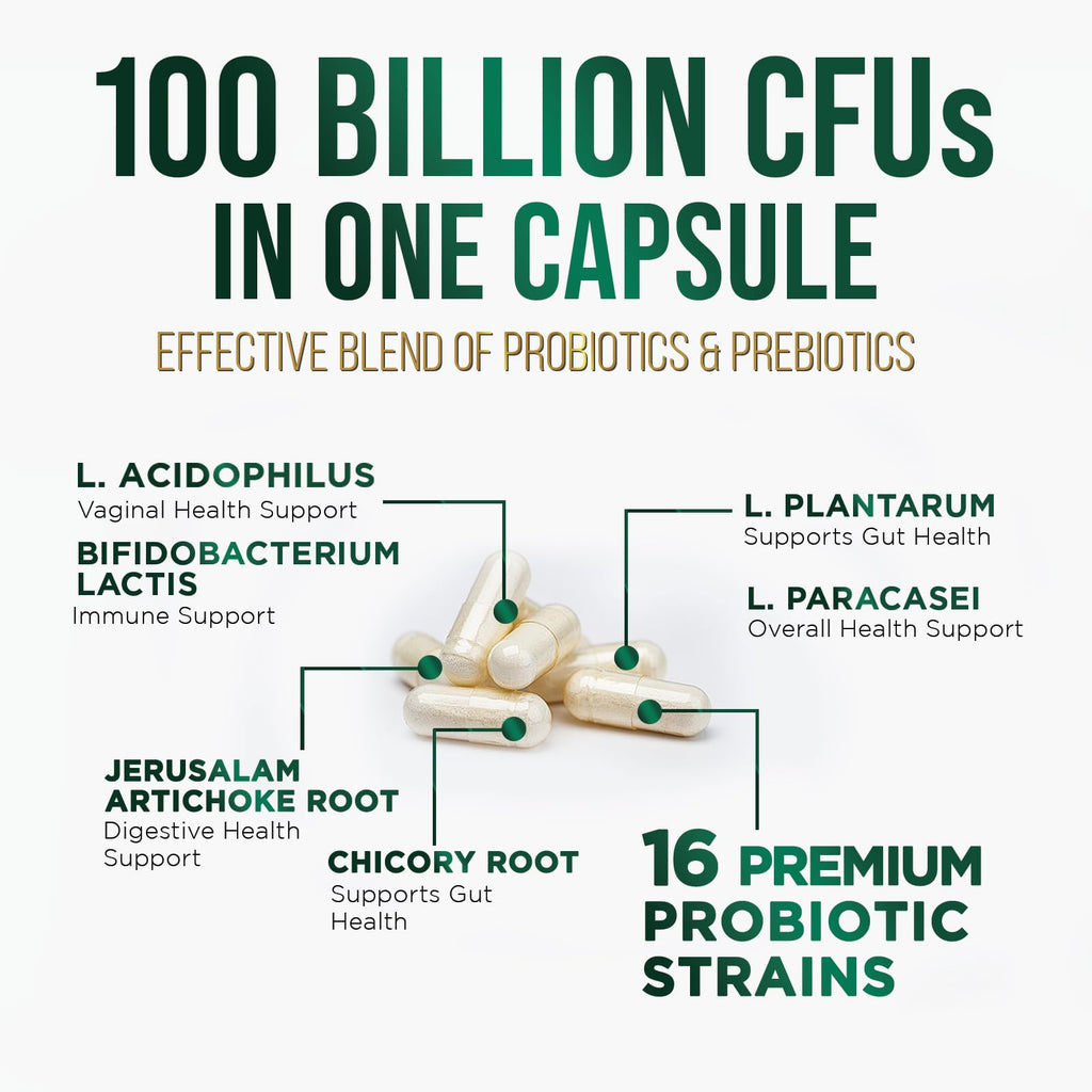Probiotics 100 Billion CFU Per Serving - 16 Premium Probiotic Strains Prebiotics - Immune Support, Gut Health, Occasional Constipation, Gas & Bloating, Probiotics Supplement, USA Bottled, 60 Capsules Nature's Peak Au supplements
