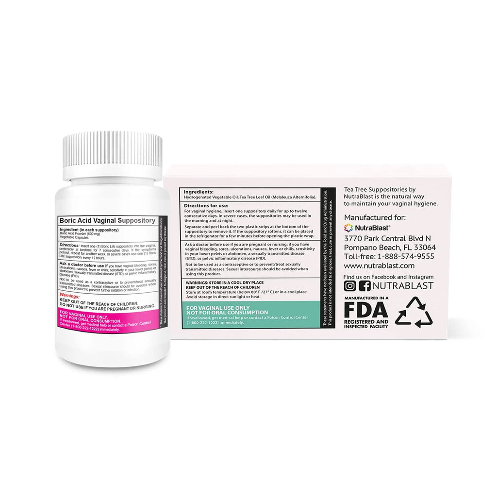 NutraBlast Boric Acid Vaginal Suppositories 600mg (30 Count) w/Tea Tree Oil Suppositories (12 Count) NutraBlast Au supplements