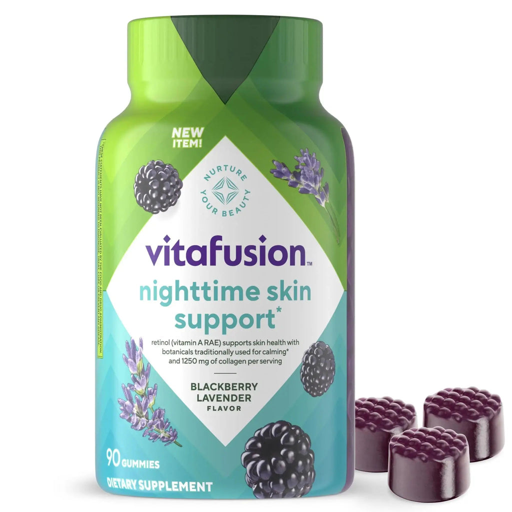 vitafusion Nighttime Skin Support (1), Beauty Supplement with Retinol (Vitamin A RAE), Collagen & Bedtime Botanicals Vitafusion Au supplements