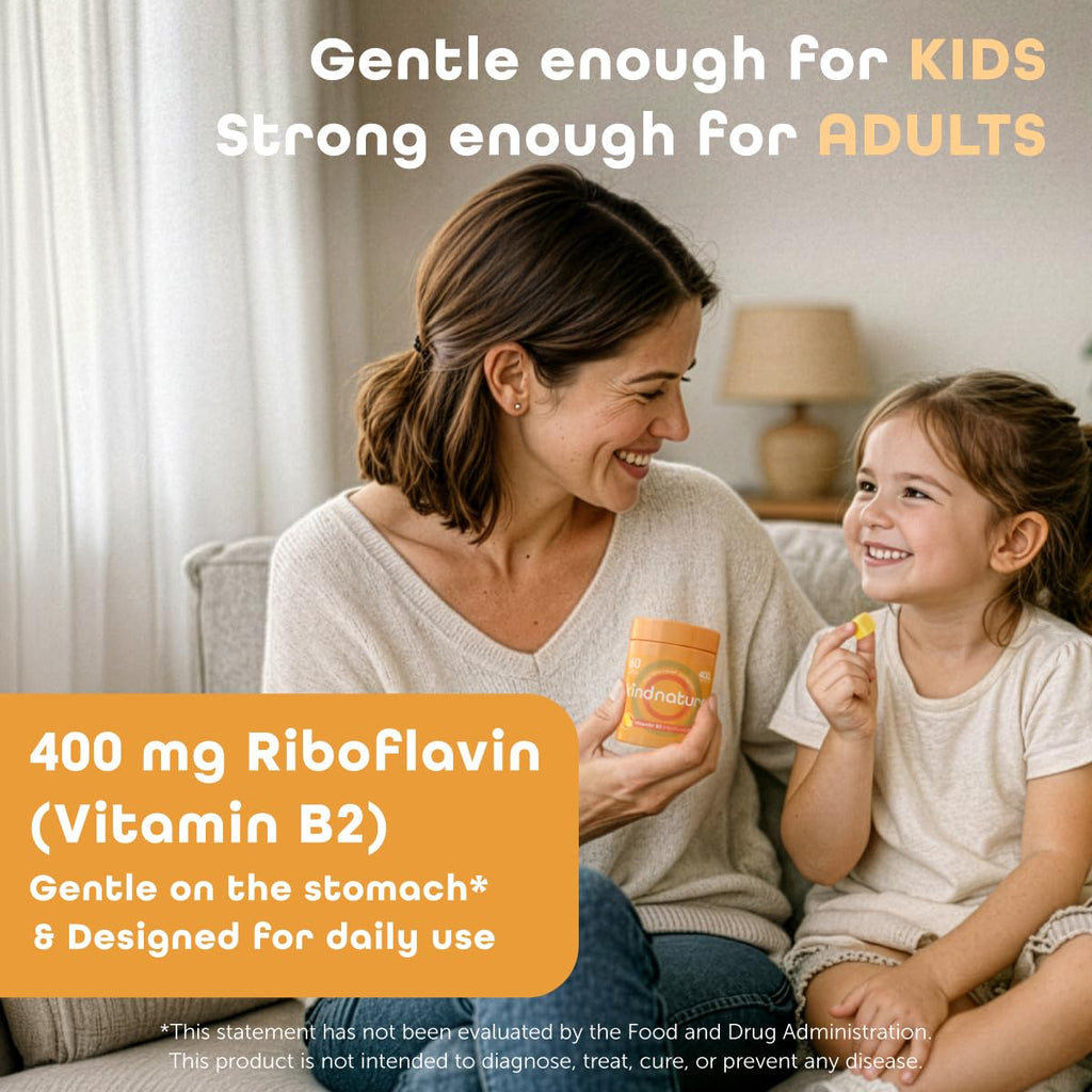 kindnature Vitamin B2 Gummies - Riboflavin 400mg Supplement for Kids & Adults - Non-GMO, Soy & Gluten-Free