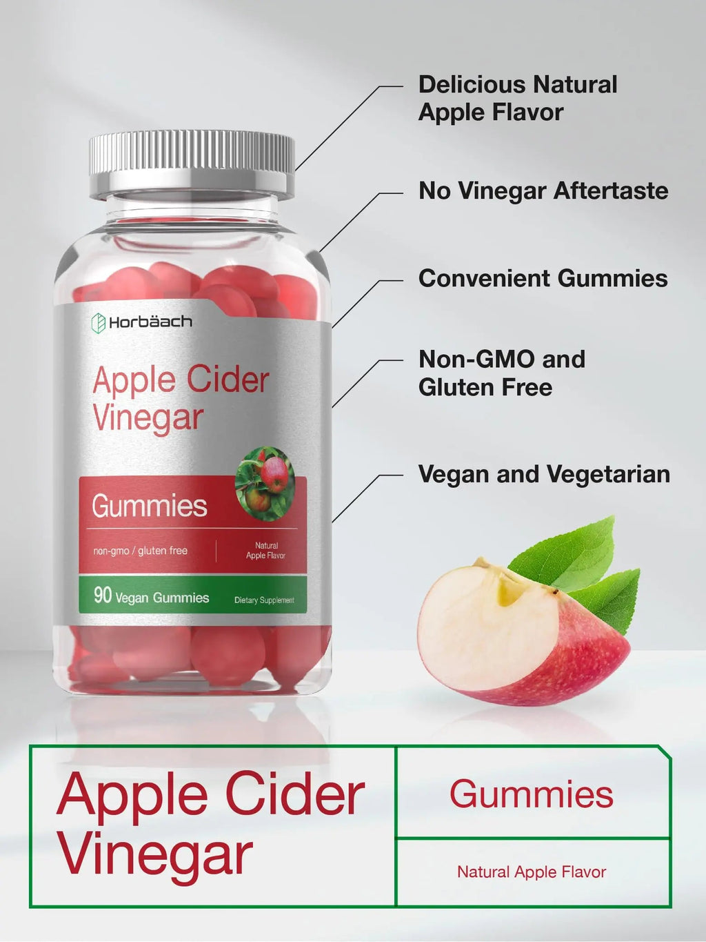 Vegan Apple Cider Vinegar Gummies | 90 Count | ACV Supplement | Natural Apple Flavor Horbäach Au supplements