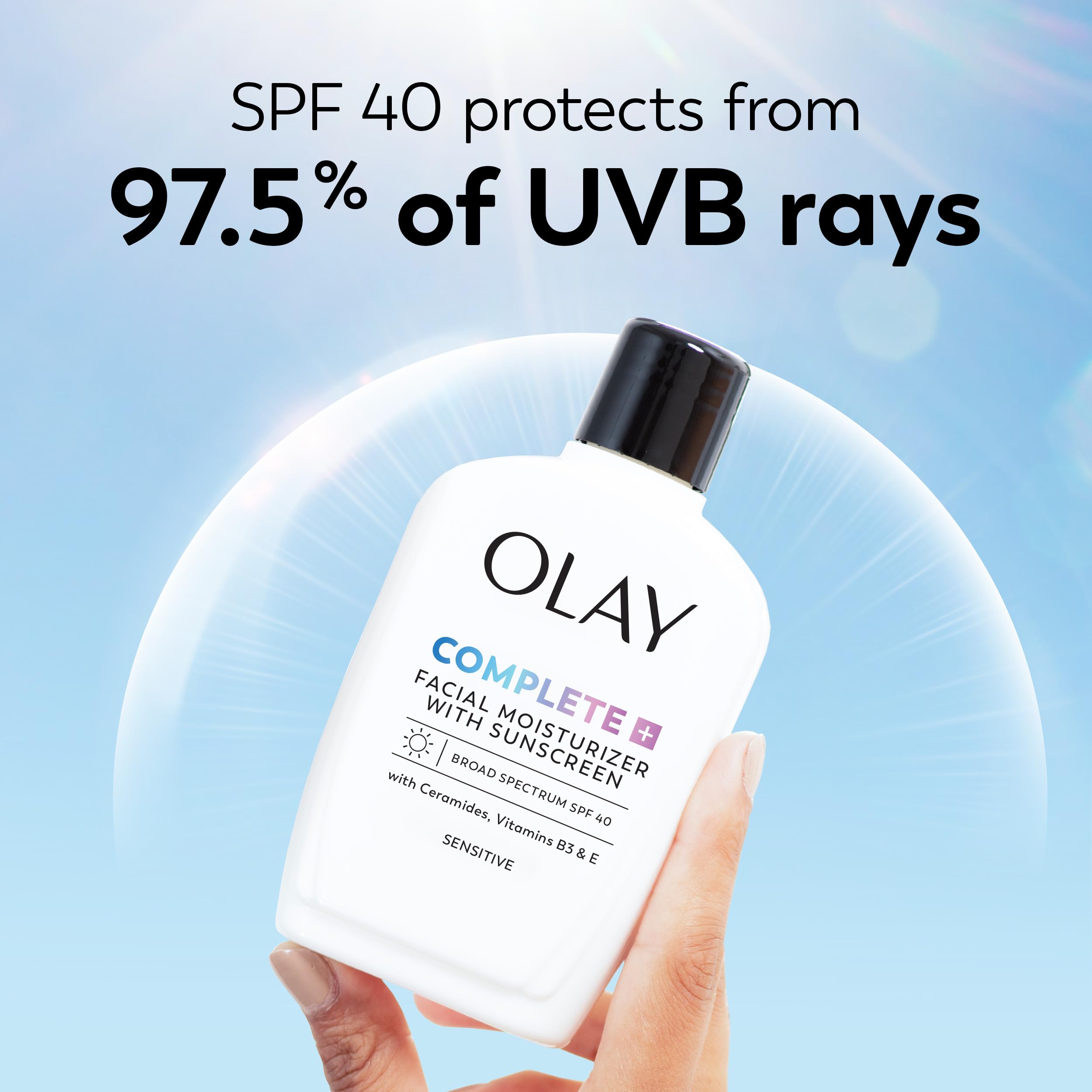 Olay Complete+ Face Moisturizer with Sunscreen SPF 40, For Sensitive Skin, Broad Spectrum Sun Protection, Fragrence-Free