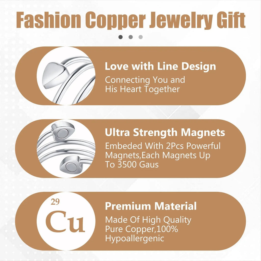 Jecanori Copper Rings for Women,Magnetic Ring Adjustable Love Heart Copper Rings Jecanori Au supplements