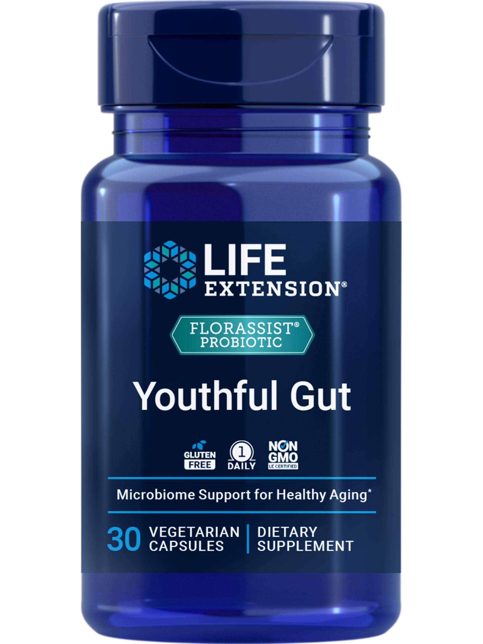 Life Extension FLORASSIST® Probiotic Youthful Gut, Healthy Aging Supplement, postbiotic and probiotic Blend, Heart and Gut Health, Non-GMO, 1-Daily, Gluten-Free, Vegetarian, 30 Capsules Life Extension Au supplements