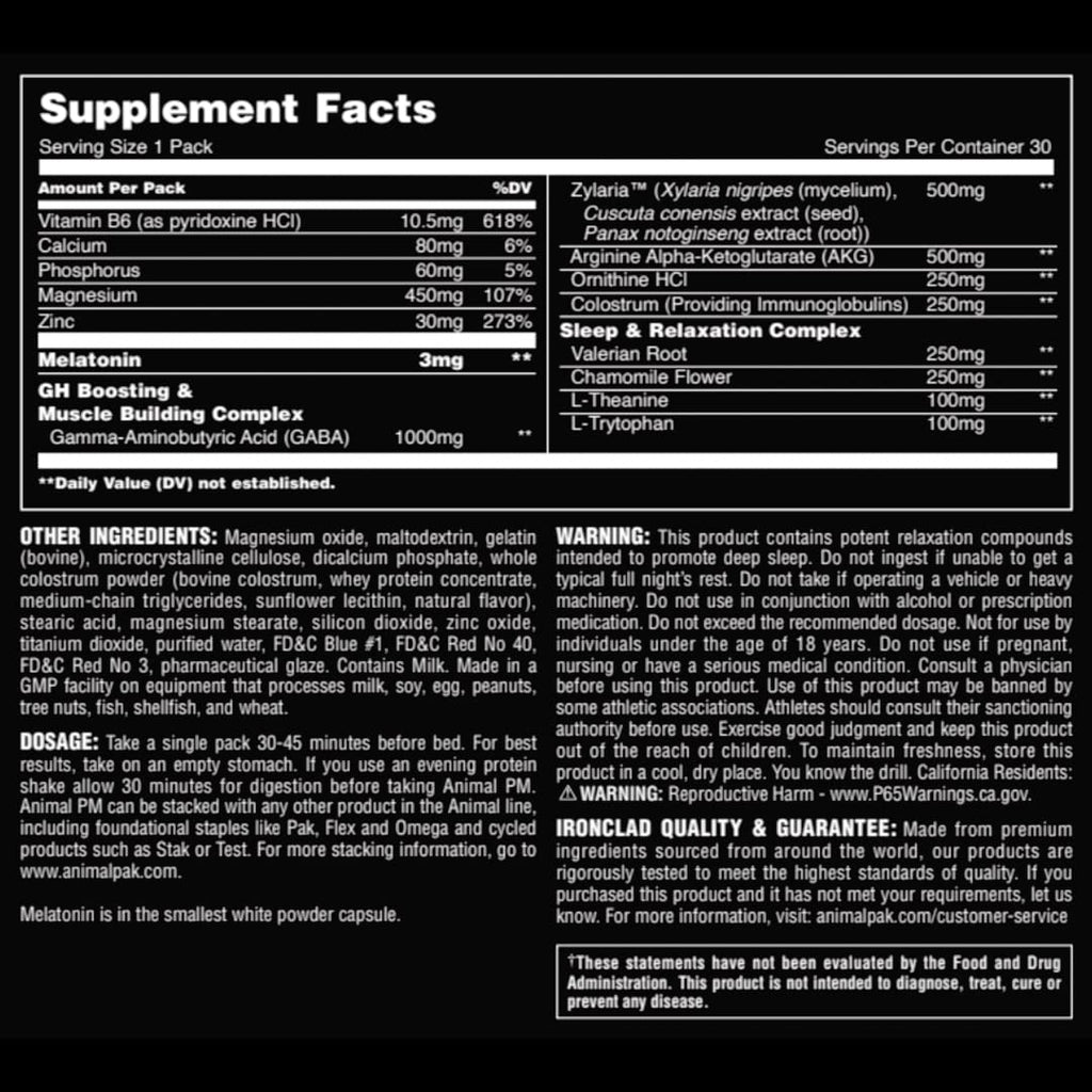 Animal PM - Sleep Aid for Adults Non-Habit Forming Relaxation Enhancer and Mood Support with Melatonin, L-Theanine, Zylaria, Zinc, Magnesium, Vitamin B6, GABA