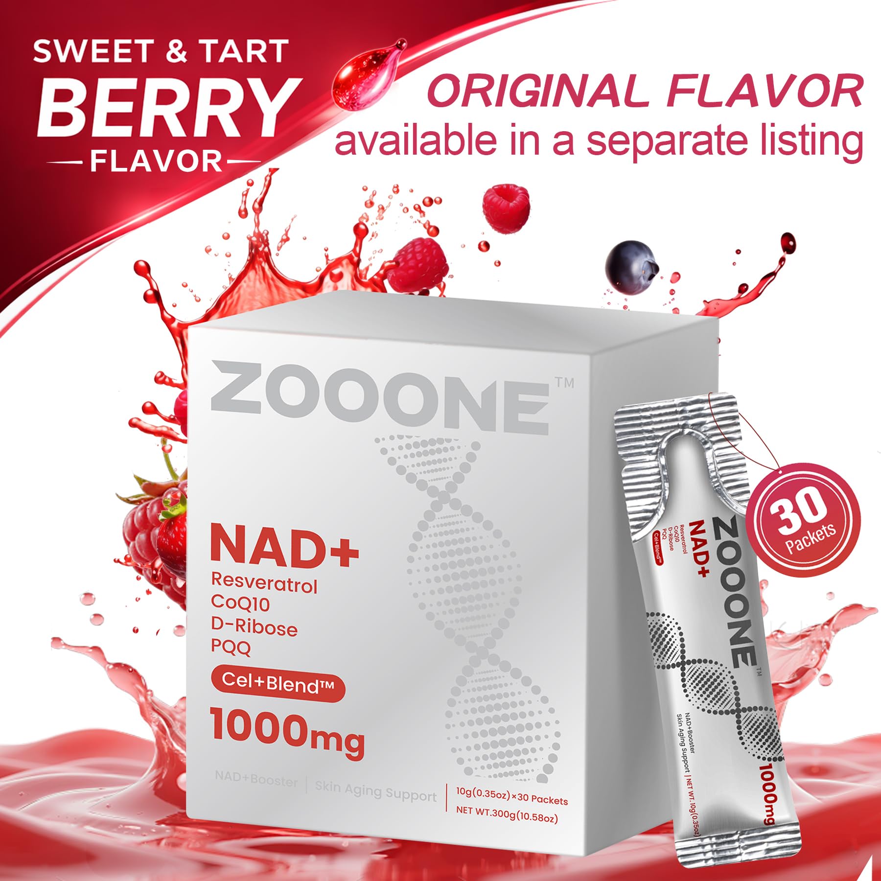 zooone NAD+ Supplement with Resveratrol, Liquid Designed to Help Support Absorption, 1000mg NMNH Supplement Alternative for Anti-Aging, Boost Energy, Support Cellular, 30 Pockets zooone Au supplements