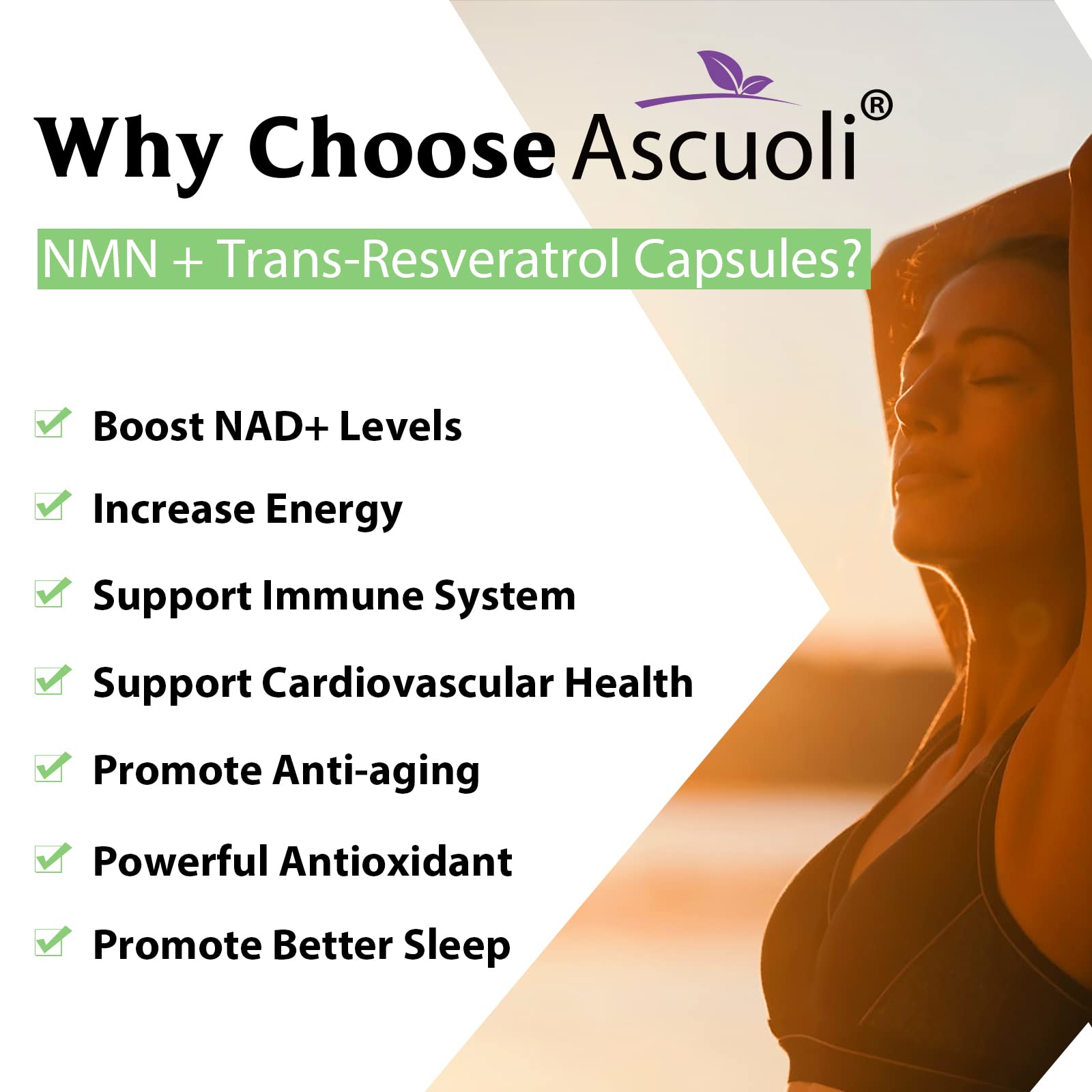 Sublingual NMN 500mg + Trans-Resveratrol 400mg, 3-in-1 Advanced Formula 99% Pure NMN Resveratrol Supplement for Boost* NAD, Cell, Immune, Energy & Muscle, Anti-Aging, 120 Lozenges (120-Day Supply) Ascuoli Au supplements
