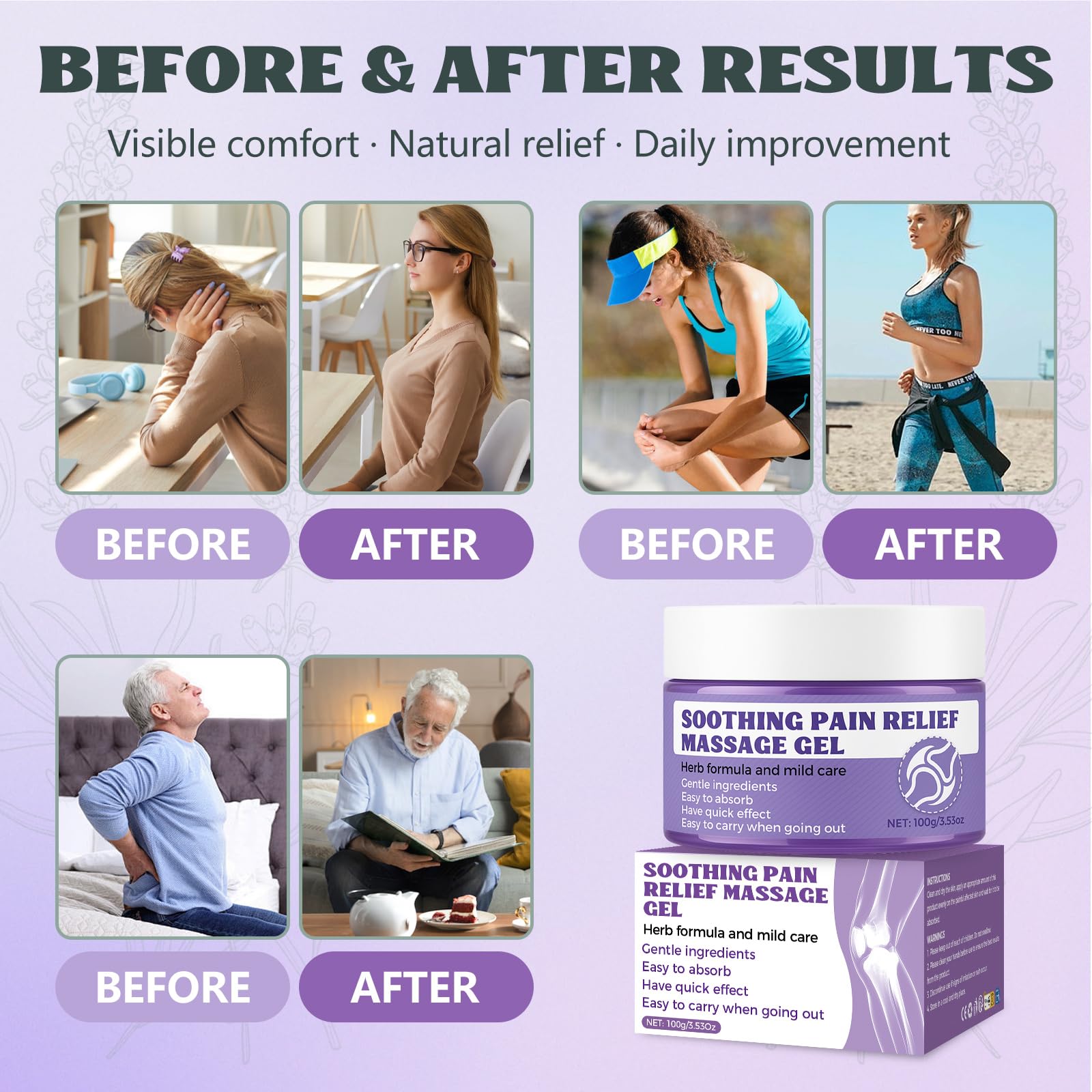 Soothing Massage Gel (100g) - Joint Relief Purple Gel, Natural Ingredients Soothing Relief Cream, Fast-Absorbing Jointgel Cream for Soothing Joint, Shoulder, Knee, Back, Lumbar & Muscle Stiffness Vereclue Au supplements