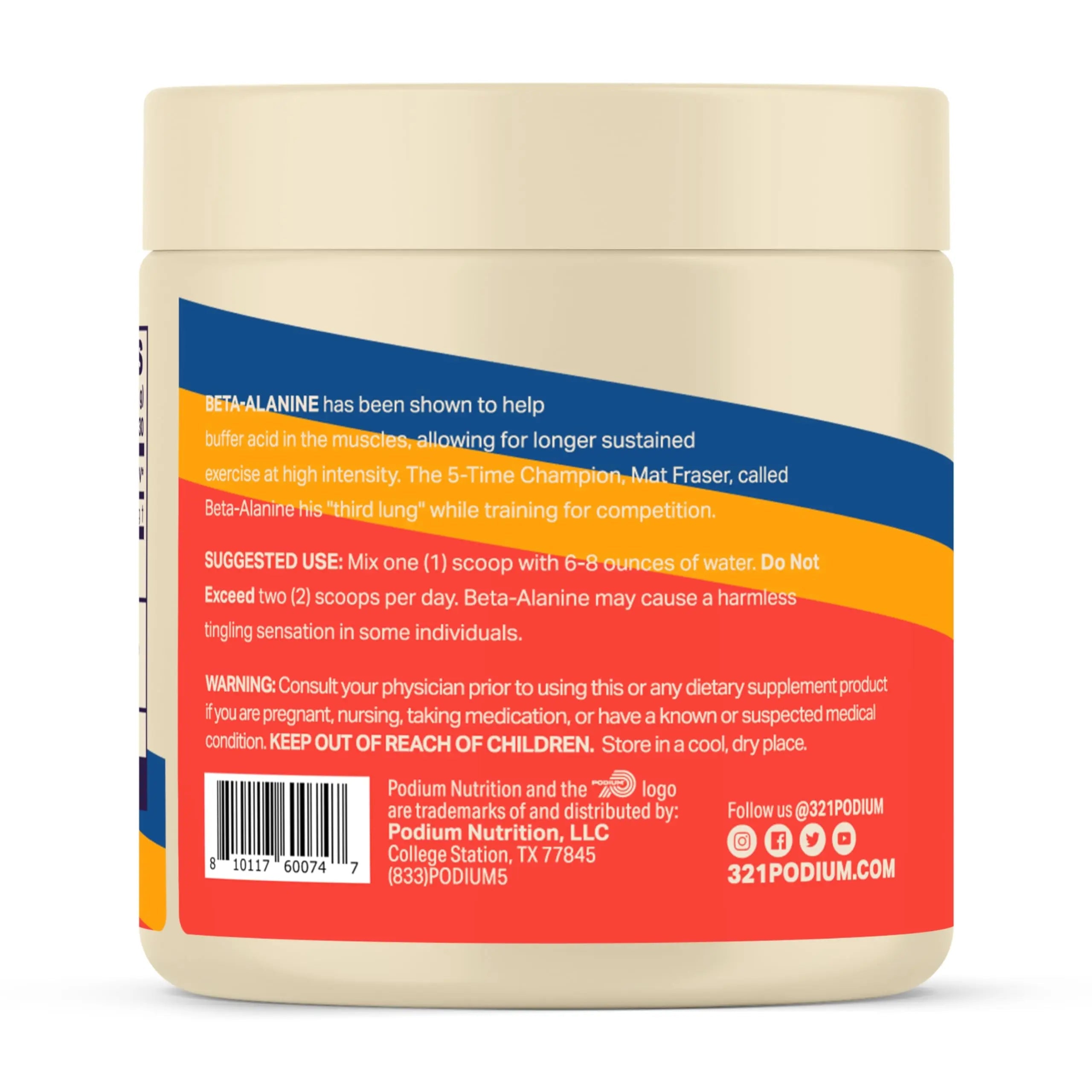 Podium Nutrition, Solos | Beta Alanine, 60 Servings, Unflavored, Boost Athletic Performance Podium Nutrition Au supplements