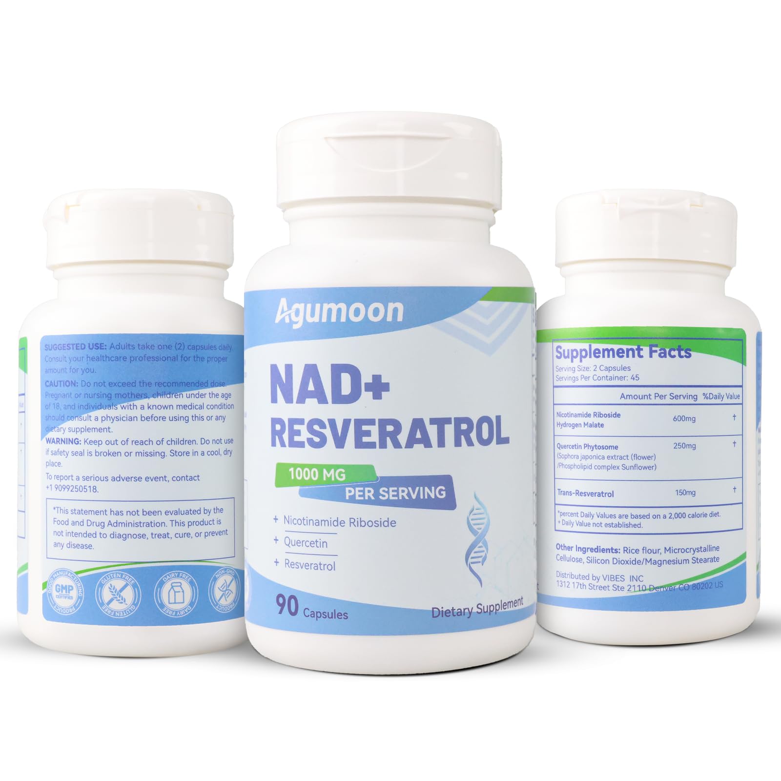 Agumoon NAD+ Supplement 1000mg, Liposomal NAD Nicotinamide Riboside Supplement with Resveratrol & Quercetin for Women and Men - 90 Capsules Agumoon Au supplements