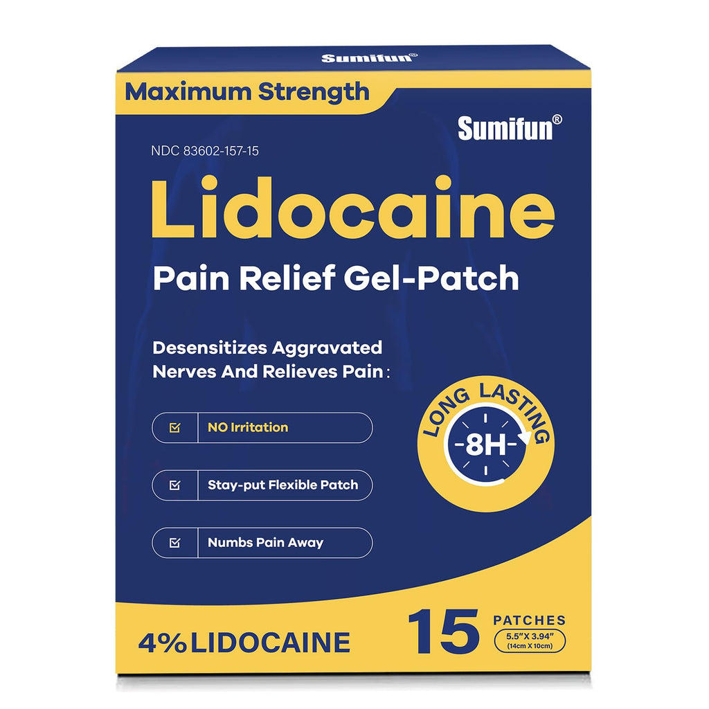 Sumifun 4% Lidocaine Pain Relief Patches 15 Counts Maximum Strength Numbing Gel Patch for Back Knee Neck Joint Ache Muscle Soreness Topical Analgesic Sumifun Au supplements