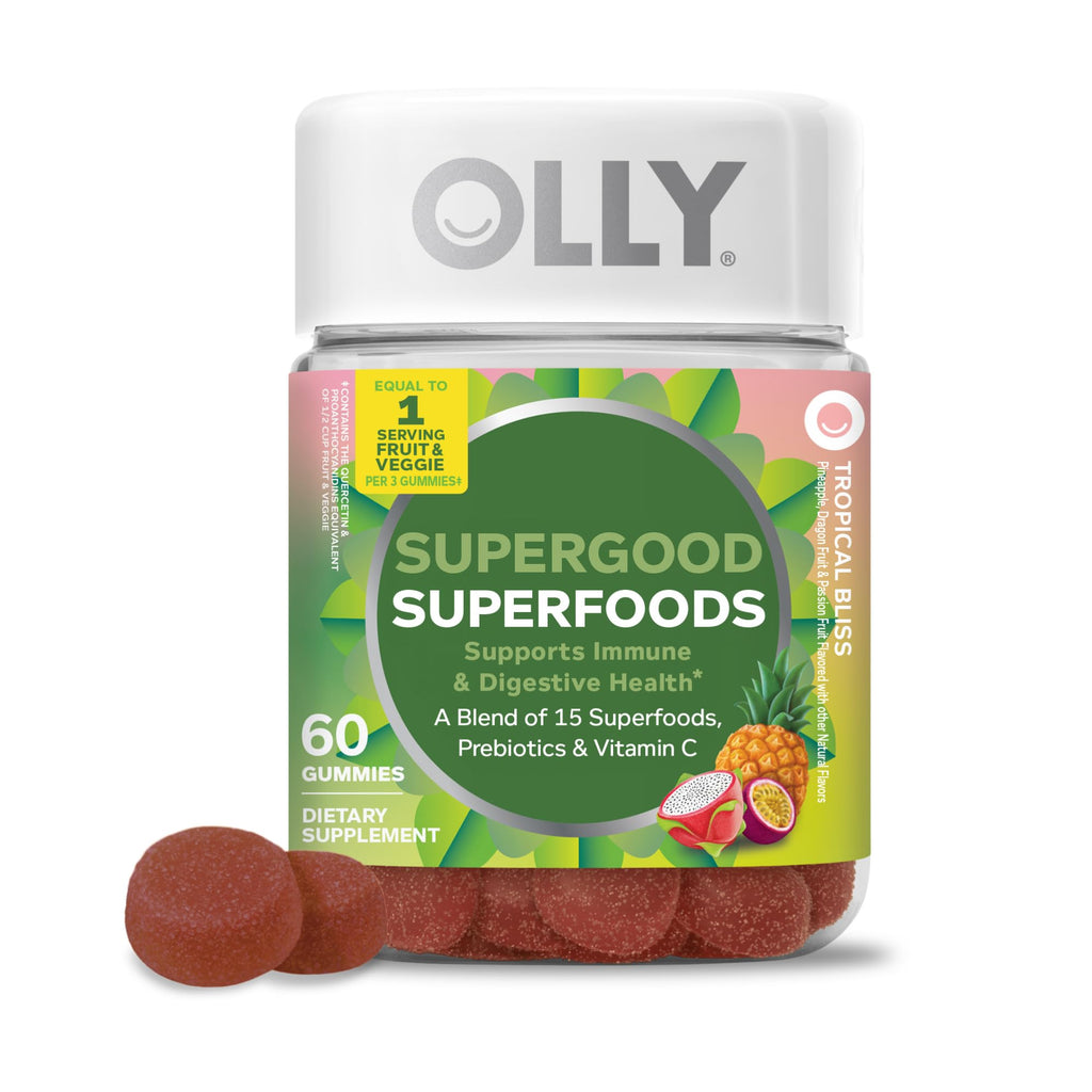 OLLY Supergood Superfoods Gummies, Supports Immune System & Digestive Health,* 15 Superfoods, Prebiotics, Vitamin C, Tropical Bliss Flavor