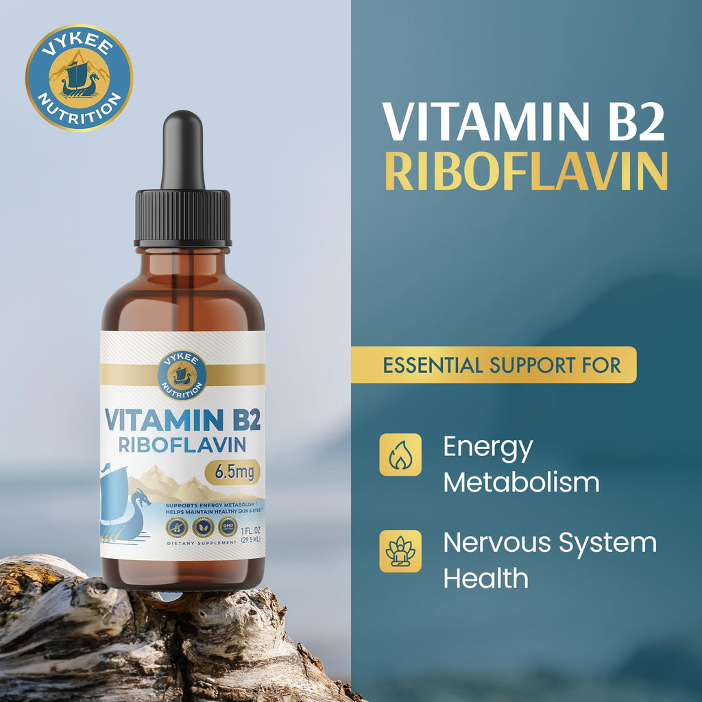 Vykee Nutrition Vitamin B2 Riboflavin Drops - Liquid B2 Supplement for Energy Metabolism, Cellular Function and Vision Support - Vegan, Non-GMO, Gluten-Free