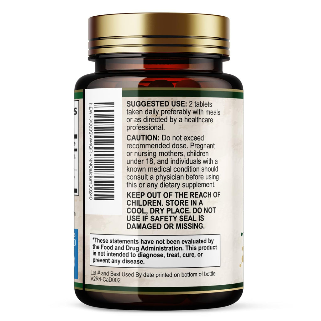 Calcium 1200 mg with Vitamin D3 - Per Serving - Bone Health Supplement - Vitamin D & Calcium Supplements for Women & Men - Bone Strength Support