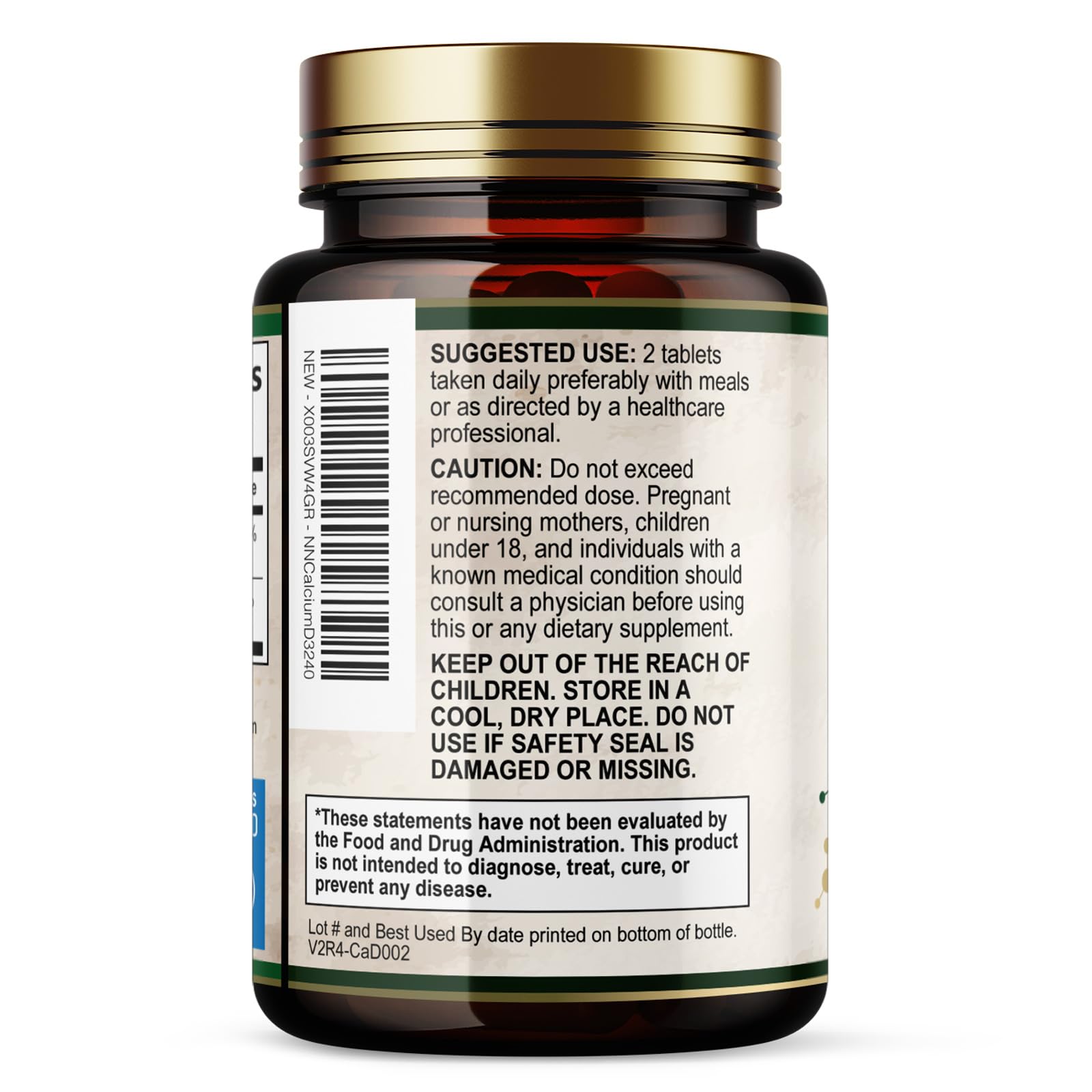 Calcium 1200 mg with Vitamin D3 - Per Serving - Bone Health Supplement - Vitamin D & Calcium Supplements for Women & Men - Bone Strength Support