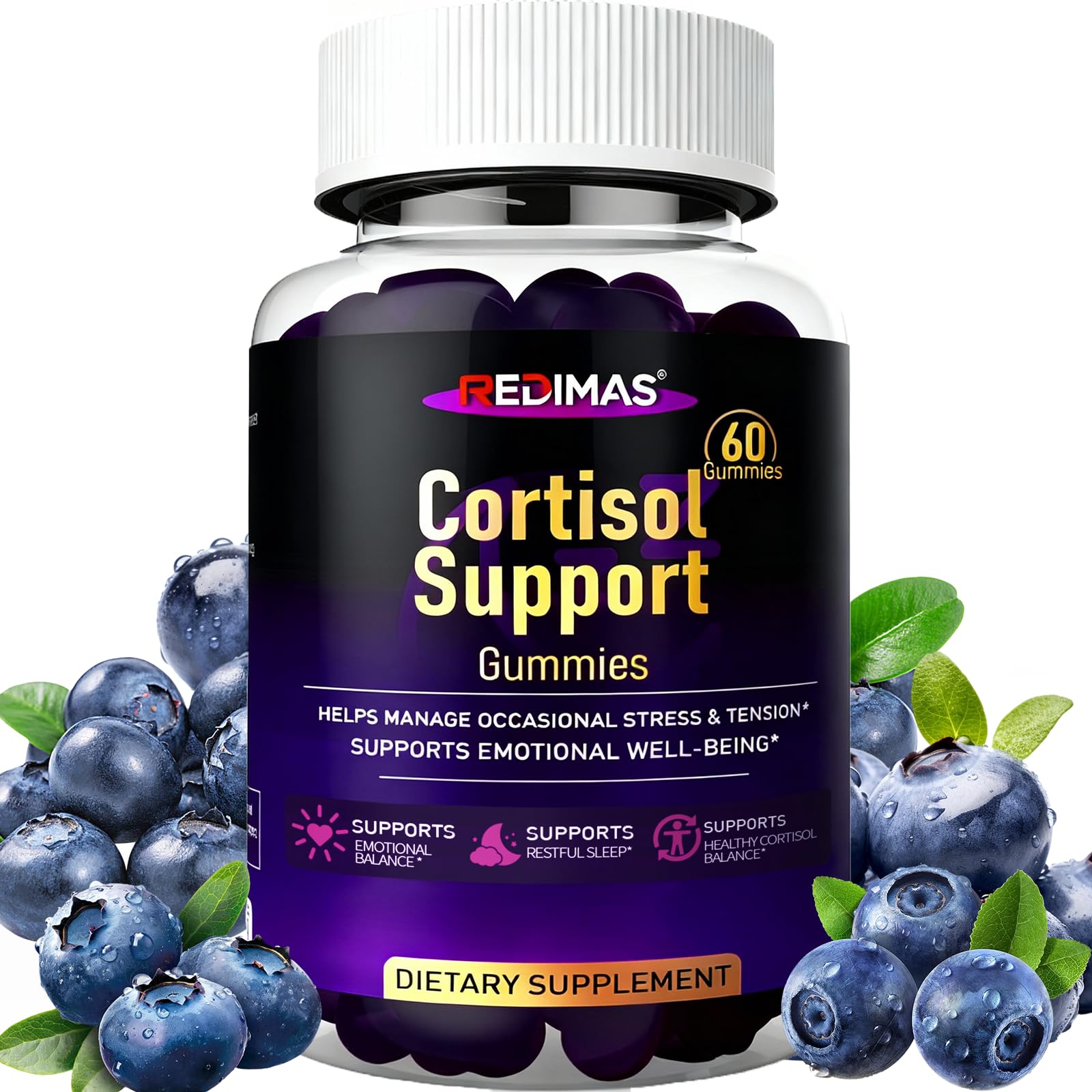 Redimas Cortisol Gummies for Women & Men with Ashwagandha, Magnesium, L-Theanine and Multivitamin, Vegan Chewable Gummies for Daily Lifestyle Balance, Convenient Adult Supplement, 60 Count Redimas Au supplements