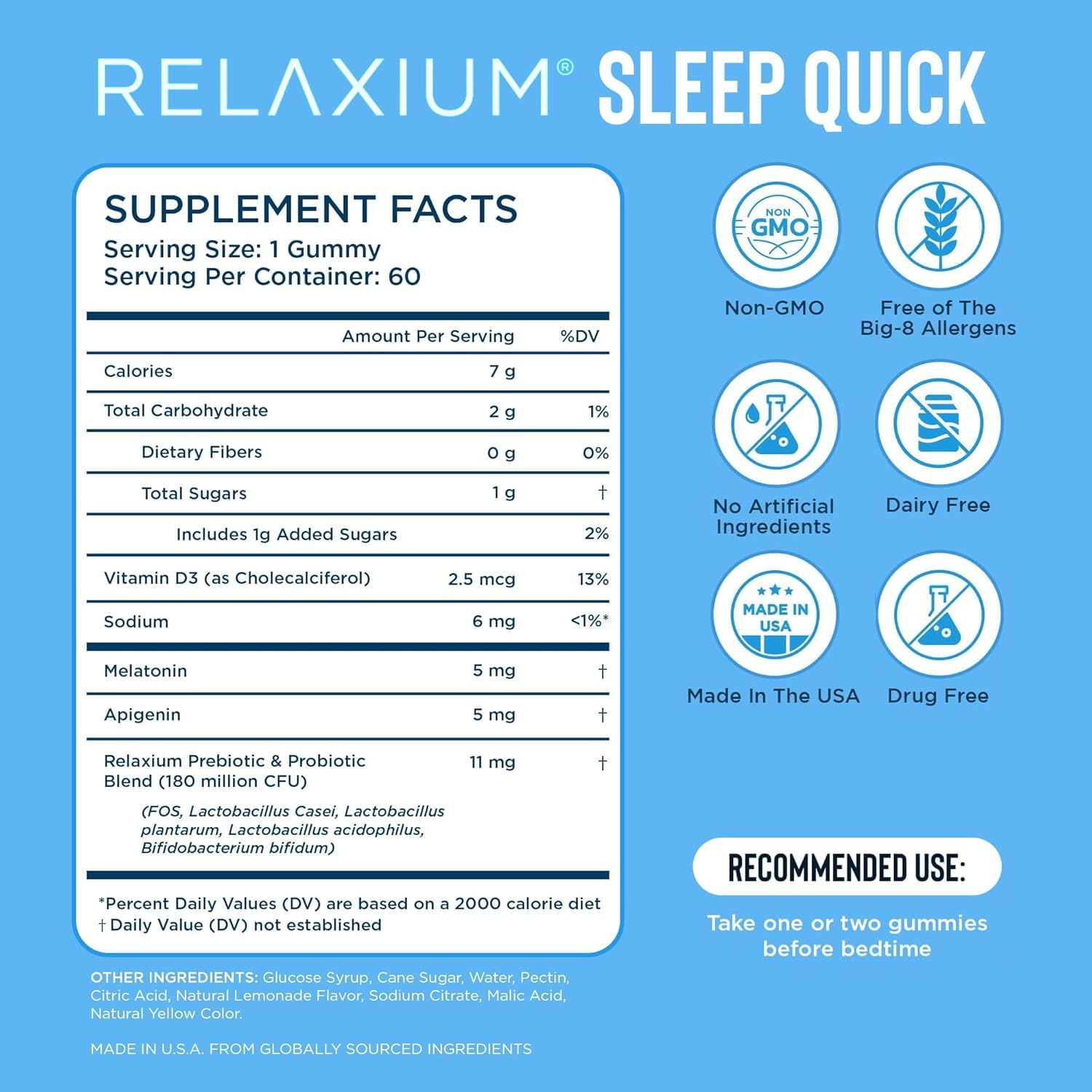 Relaxium SleepQuick Gummies - Sleep Aid + Gut Health & Immune Support, 5 mg Melatonin, Vitamin D-3 + Prebiotic & Probiotic Blend