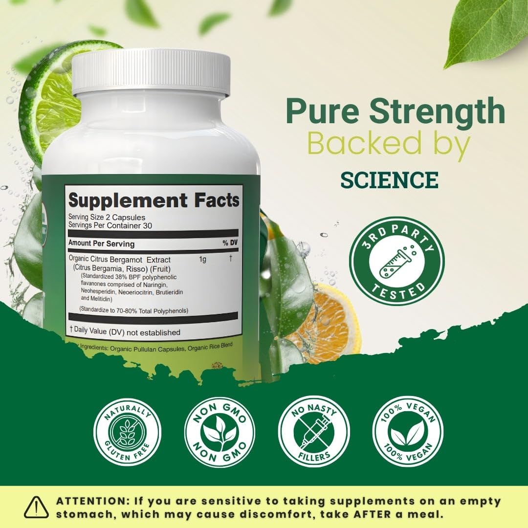 Organic Citrus Bergamot Supplement - Only USDA, Cardiologist Formulated with 200+ Scientific Studies -1000mg - Patented Extract, Heart, Cholesterol,