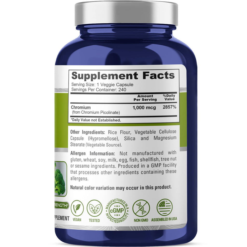 NusaPure Chromium Picolinate 1000mcg 240 Veggie Capsules (Non-GMO, Vegan) NusaPure Au supplements