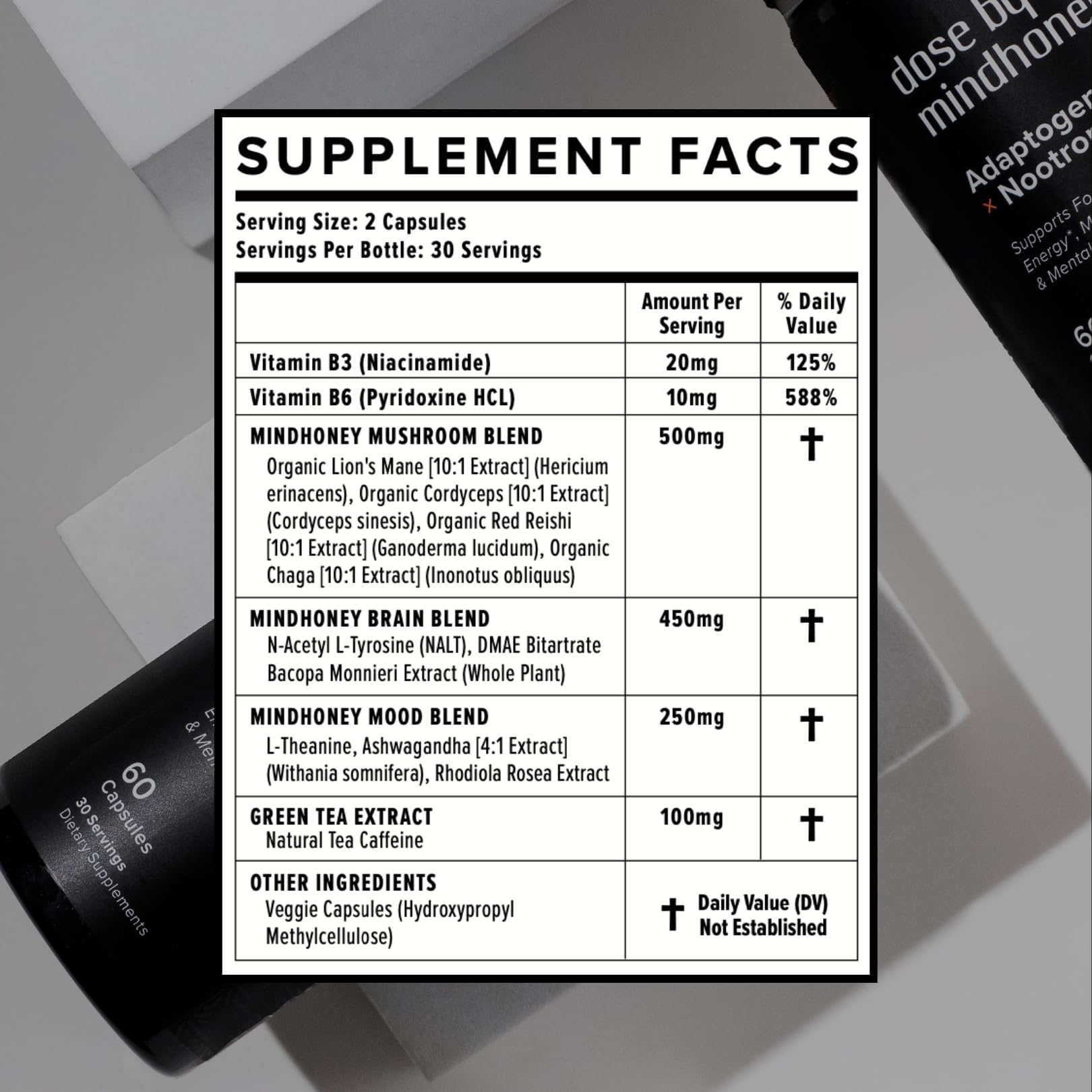 MINDHONEY | DOSE 60 Count, Premium All-in-One Nootropic Brain Supplement | Focus, Mood, Energy, & Memory | Functional Mushrooms & Adaptogens - Lion’s Mane, Ashwagandha, L-Theanine, Bacopa, & Vitamins MINDHONEY Au supplements