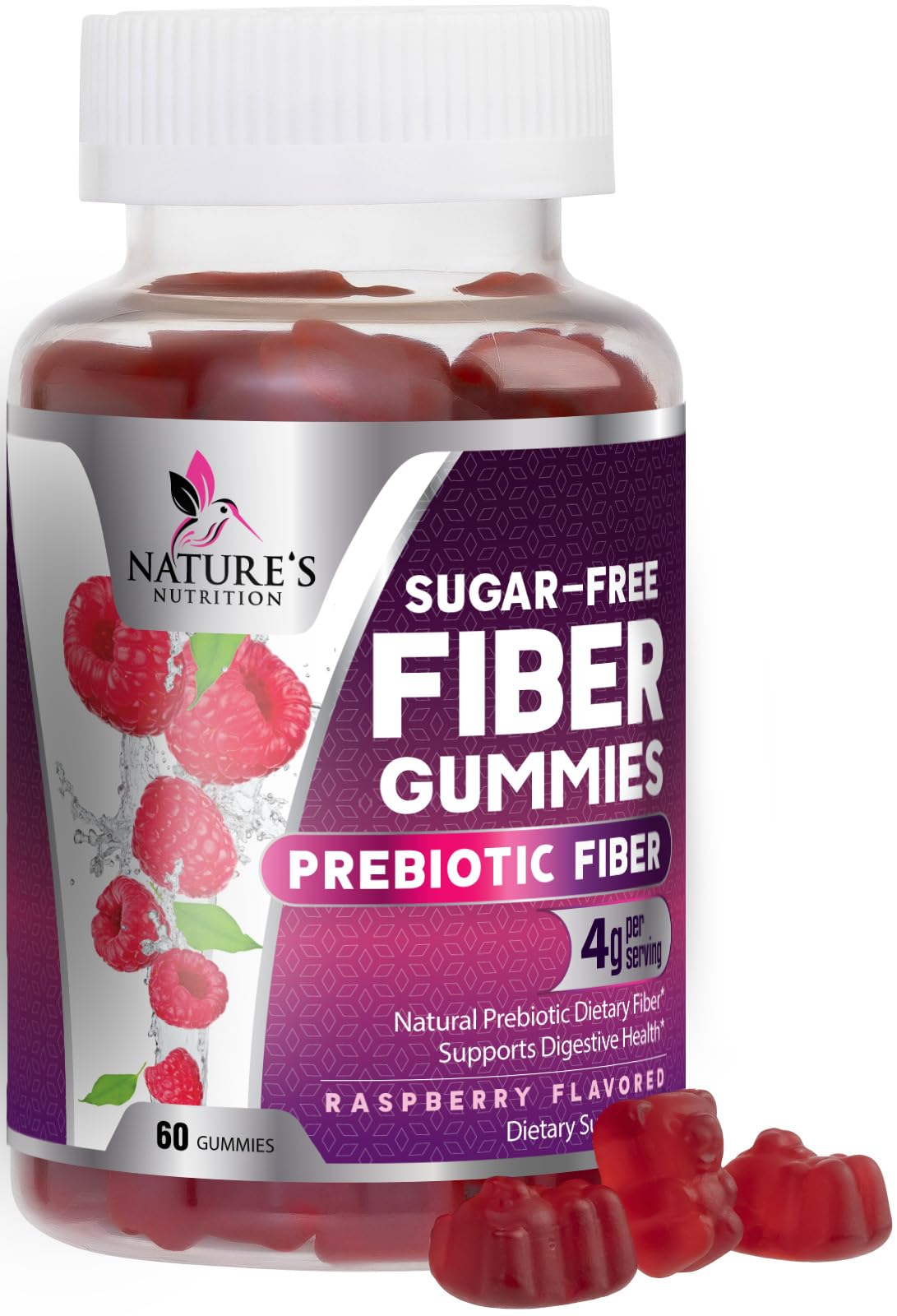 Fiber Gummies – Sugar Free Prebiotic Plant-Based Fiber 4g per Serving Supplement - Improved Soluble Formula Supports Digestive Health & Regularity - Non-GMO,