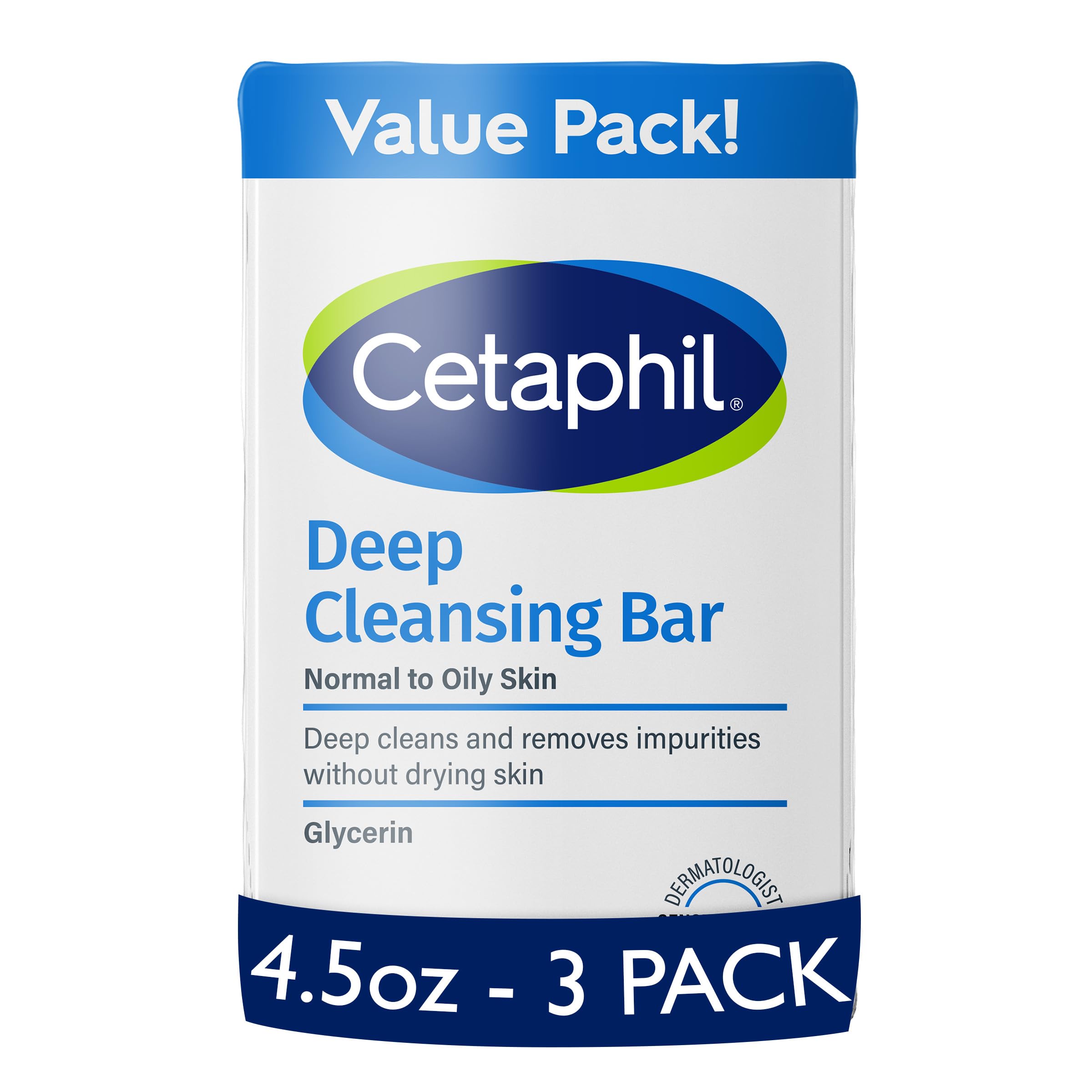 Cetaphil Bar Soap, Deep Cleansing Face and Body Bar, Pack of 3, For Dry to Normal, Sensitive Skin, Soap Free, Hypoallergenic, Paraben Free
