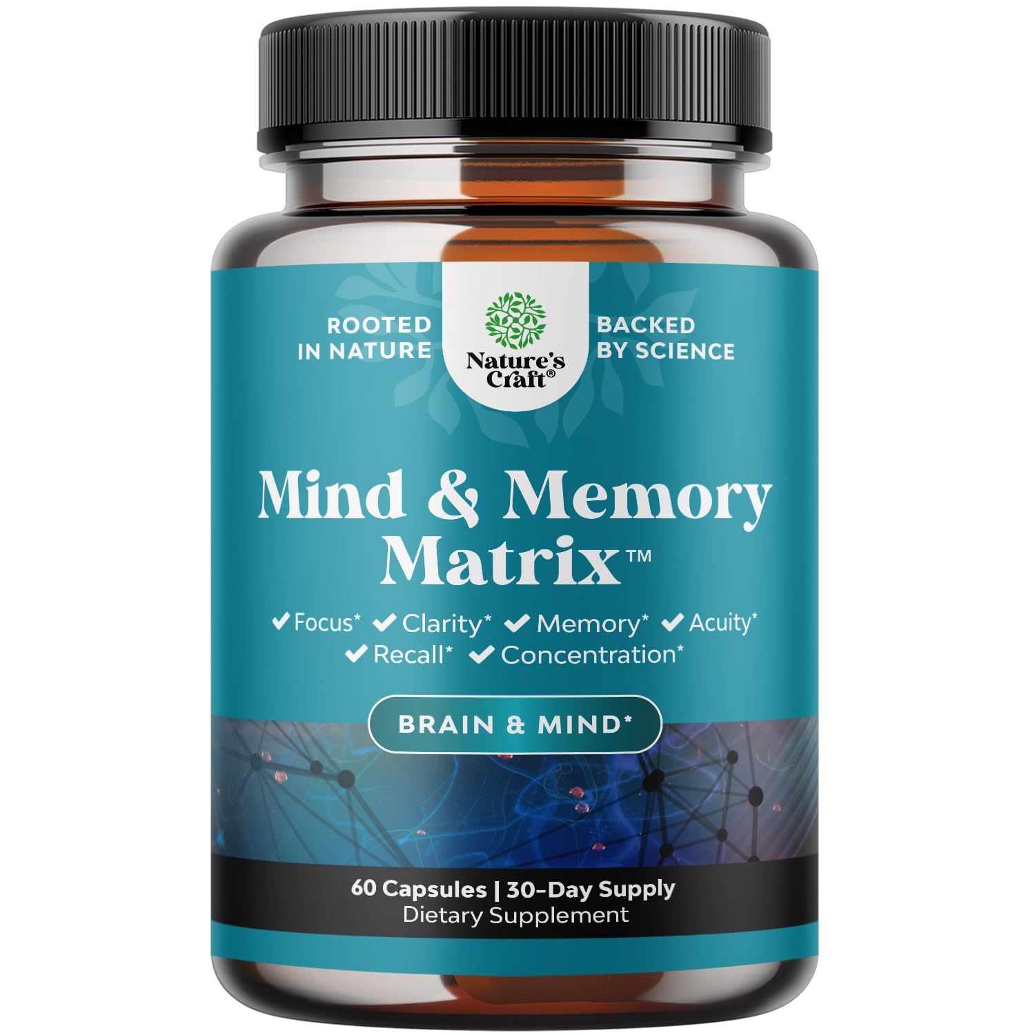 Nootropic Brain Supplement for Memory and Focus Enhancement - Vitamins for Mental Health & Clarity with VIT A, B6, Riboflavin, Niacin, Thiamin & Folate - Cognitive Complex for Mind Vitality - 60 Ct Natures Craft Au supplements