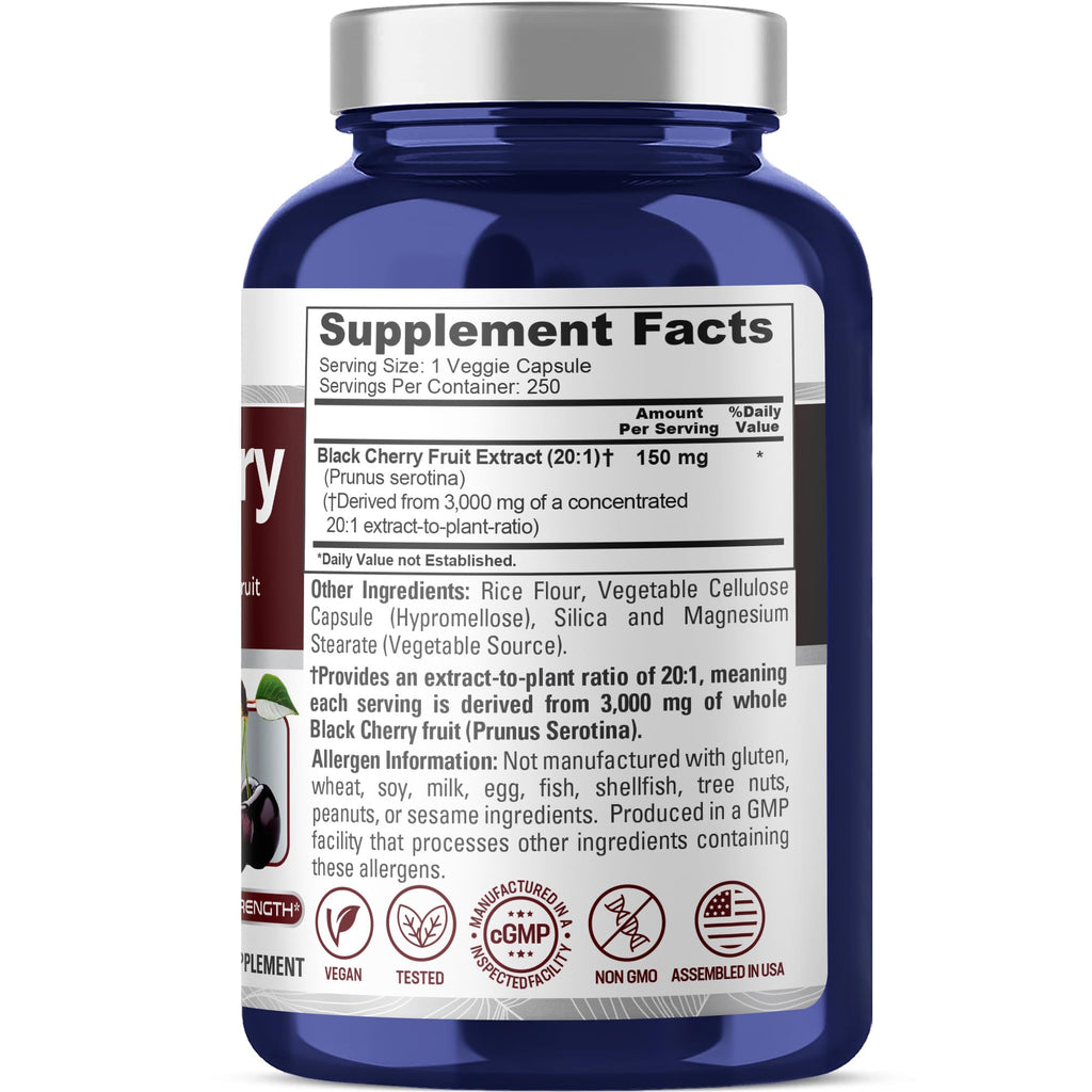 NusaPure Black Cherry Extract 20:1 - Suitable for Vegetarian/Vegan, Non - GMO - 3,000mg 250 Capsules NusaPure Au supplements