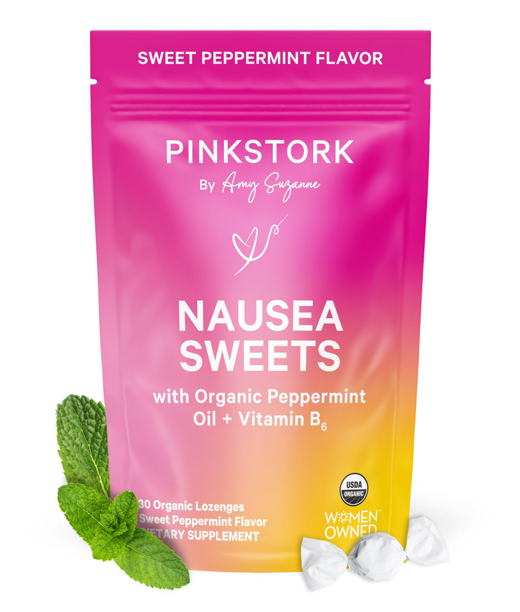 Pink Stork Organic Peppermint Sweets for Morning Sickness and Motion Sickness Support, Added Vitamin B6, 1st Trimester Pregnancy Must Haves - 30 Wrapped Peppermint Candies Pink Stork Au supplements