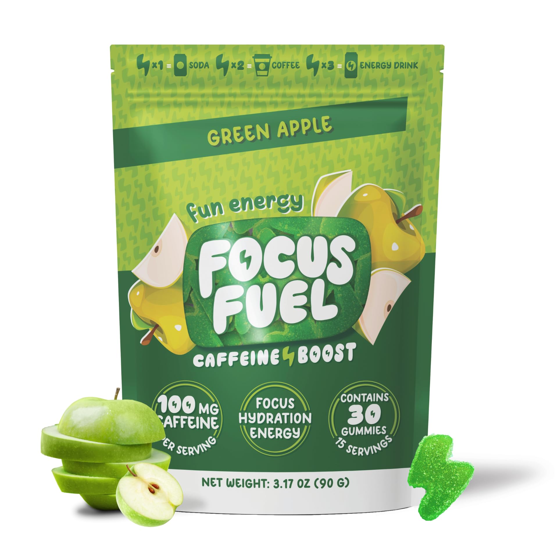 FocusFuel Energy Chews – Green Apple Flavor (15 Servings) – 100mg Caffeine + B12, Magnesium, Alpha GPC – Boost Focus & Energy – No Crash or Jitters FocusFuel Au supplements