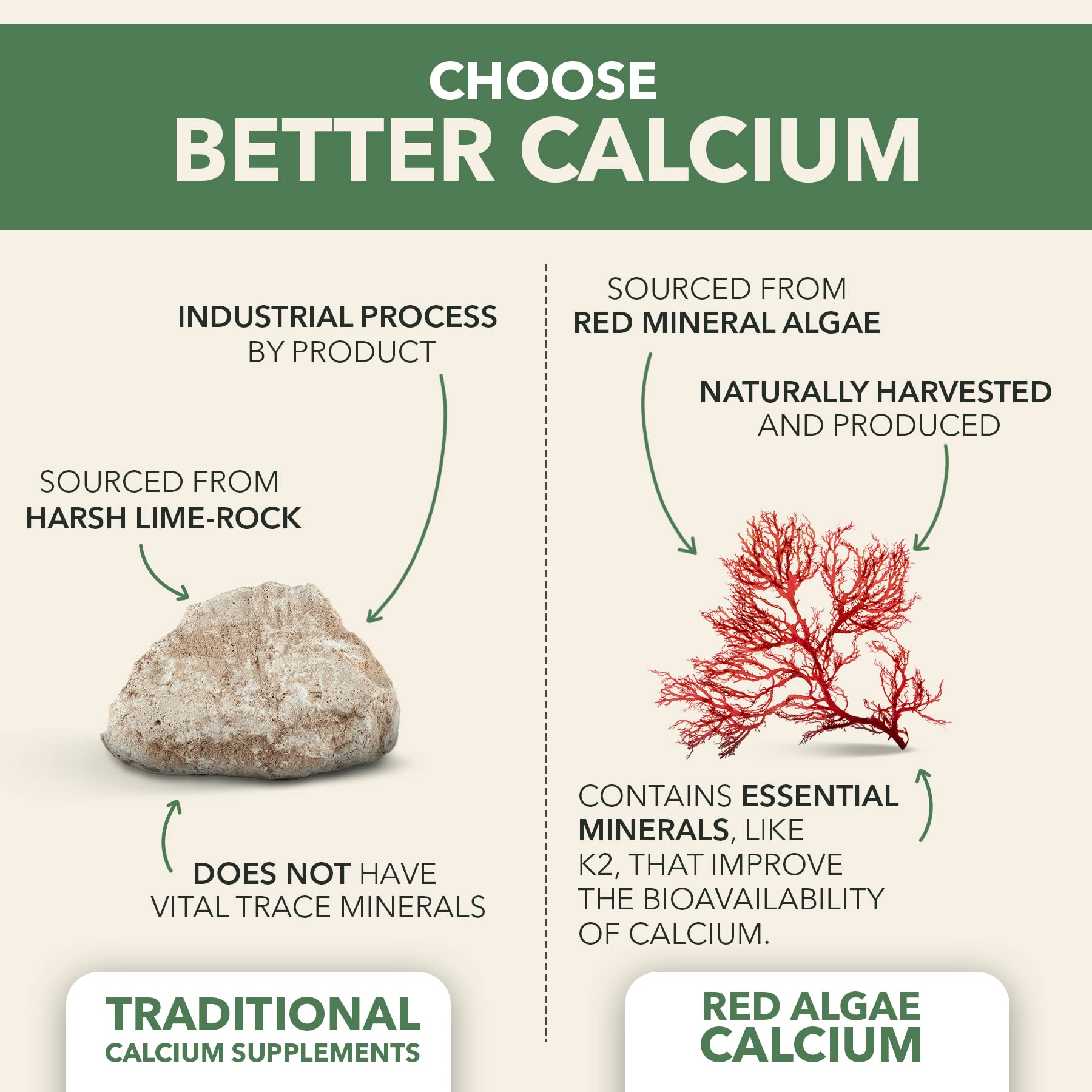 PlantFusion Vegan Calcium, Premium Plant Based Calcium (1000mg) Sourced from Icelandic Red Algae, Plus Magnesium, D3, K2