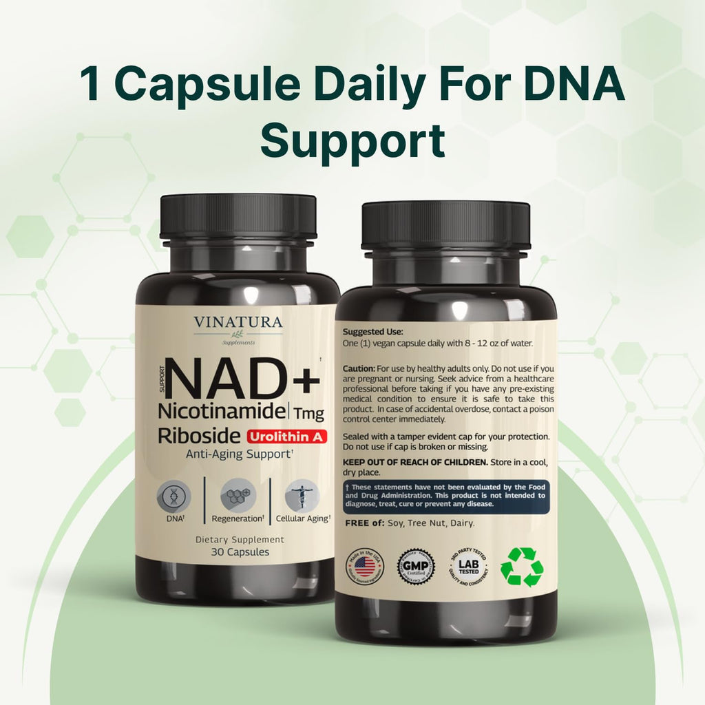 VINATURA NAD Supplement, Nicotinamide Riboside with Resveratrol - Advanced NAD+ Supplement with TMG and Urolithin A, for Women and Men - 30 Vegan Capsules VINATURA Au supplements