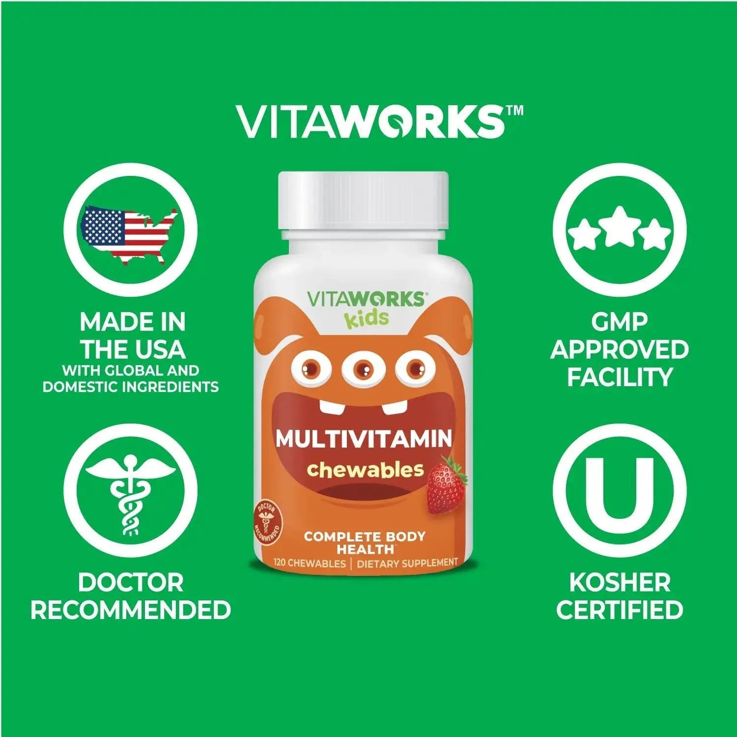 VitaWorks Kids Multivitamin with Iron & Minerals Chewable Tablets - Mixed Fruit Flavor - Vegetarian, GMO-Free, Nut Free VitaWorks Au supplements