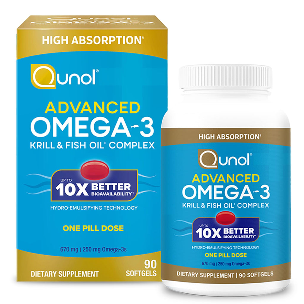 Qunol Advanced Omega 3 Krill and Fish Oil Complex, 10x Better Bioavailability, One Pill Dose, 250mg EPA & DHA