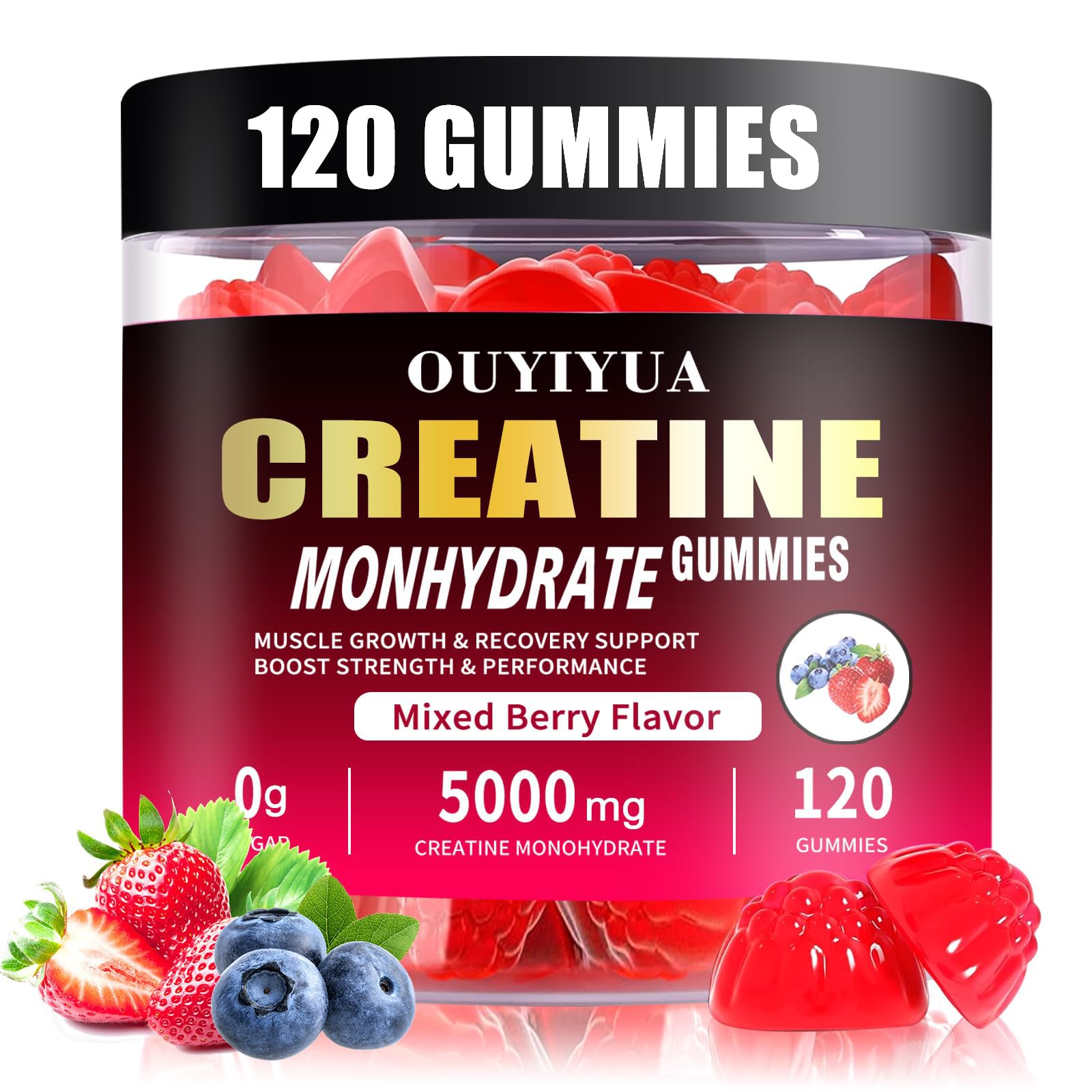 OUYIYUA Creatine Monohydrate Gummies 5000mg for Men & Women - Sugar Free Pre-Workout Supplement, Chewables for Muscle Strength, Muscle Builder