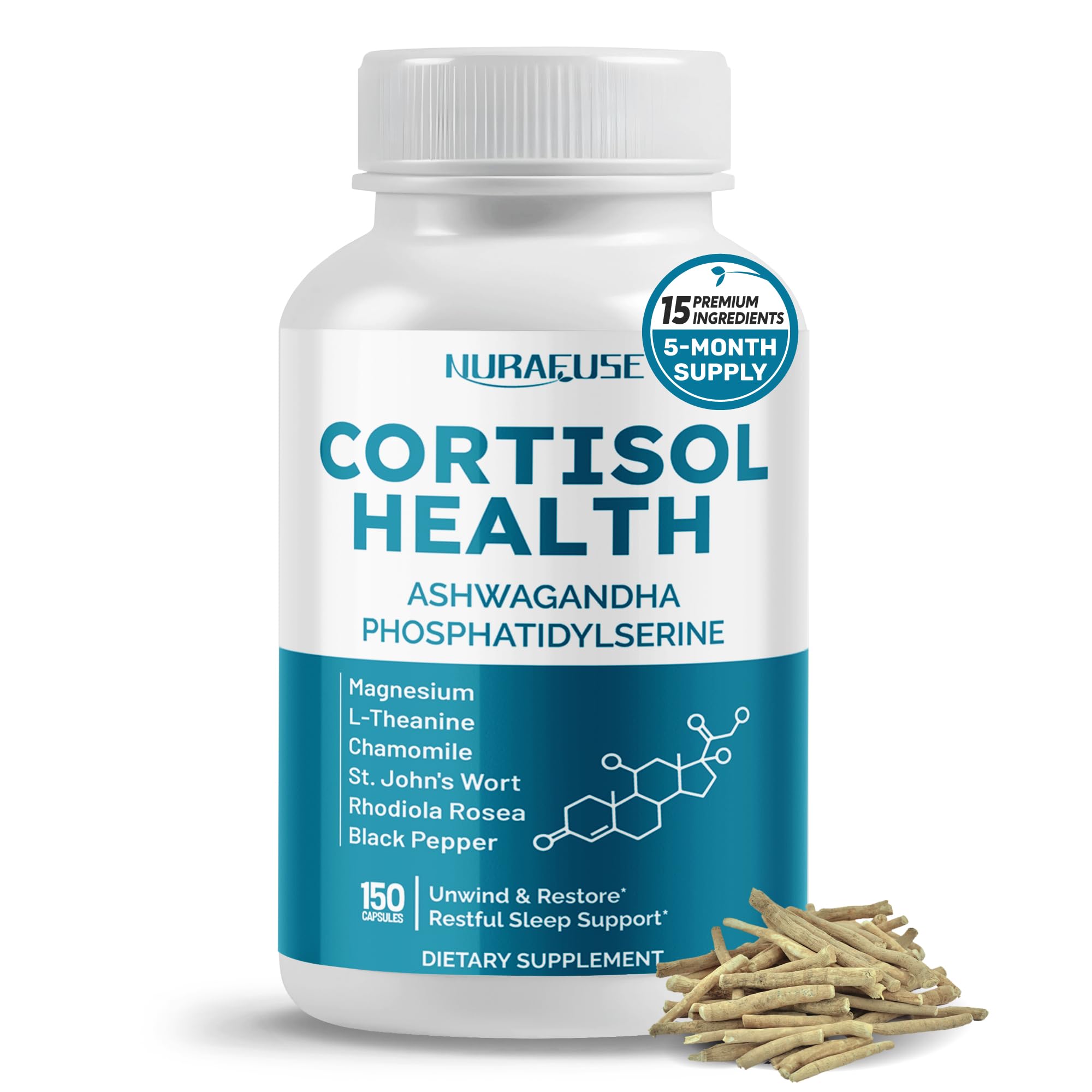 NURAFUSE CORTISOL Health Ashwagandha 15-in-1 Supplement with Magnesium Phosphatidylserine L-Theanine Chamomile Rhodiola Rosea Licorice Holy Basil NURAFUSE Au supplements